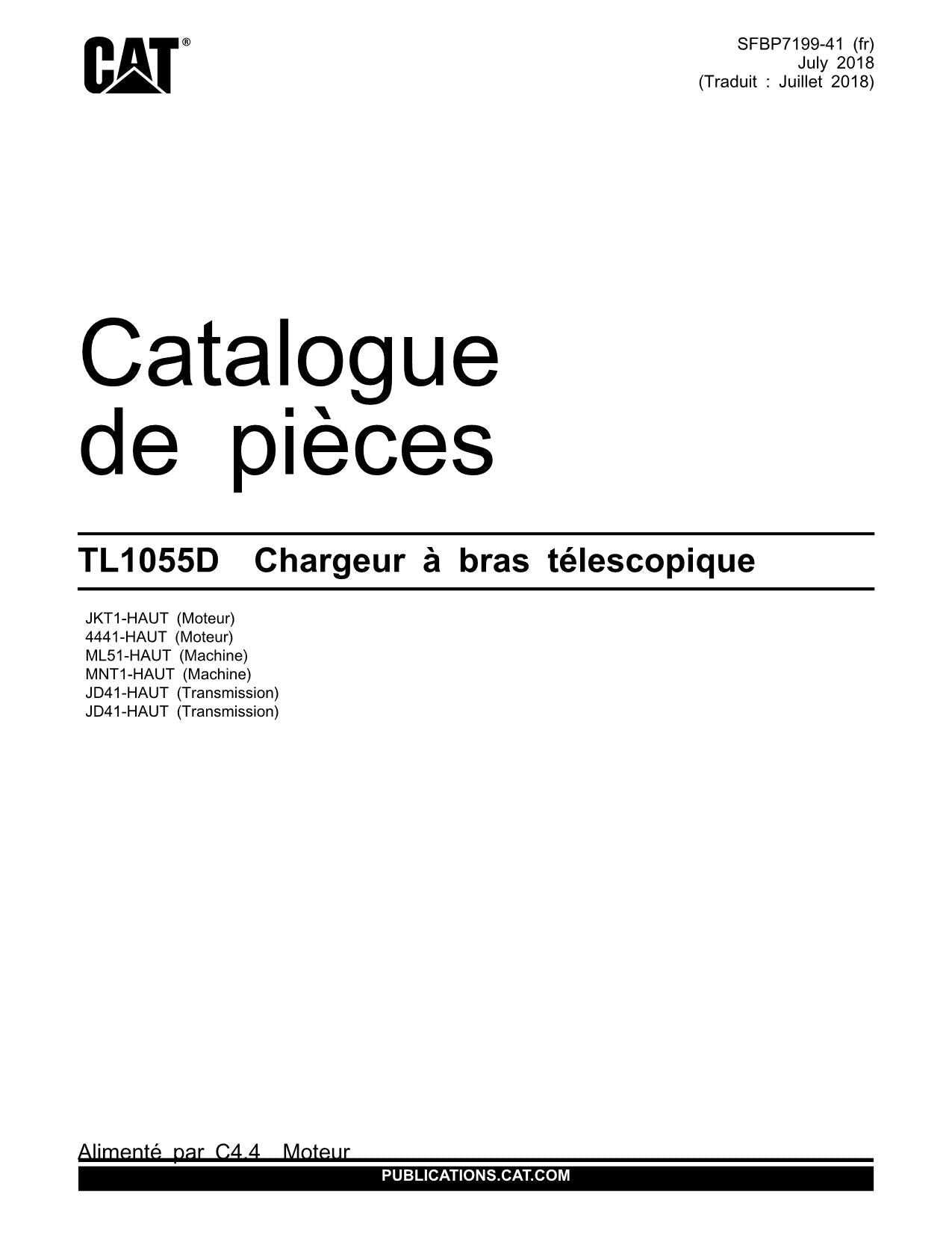 Caterpillar TL1055D Chargeur à bras télescopique Manuel de catalogue de pièces