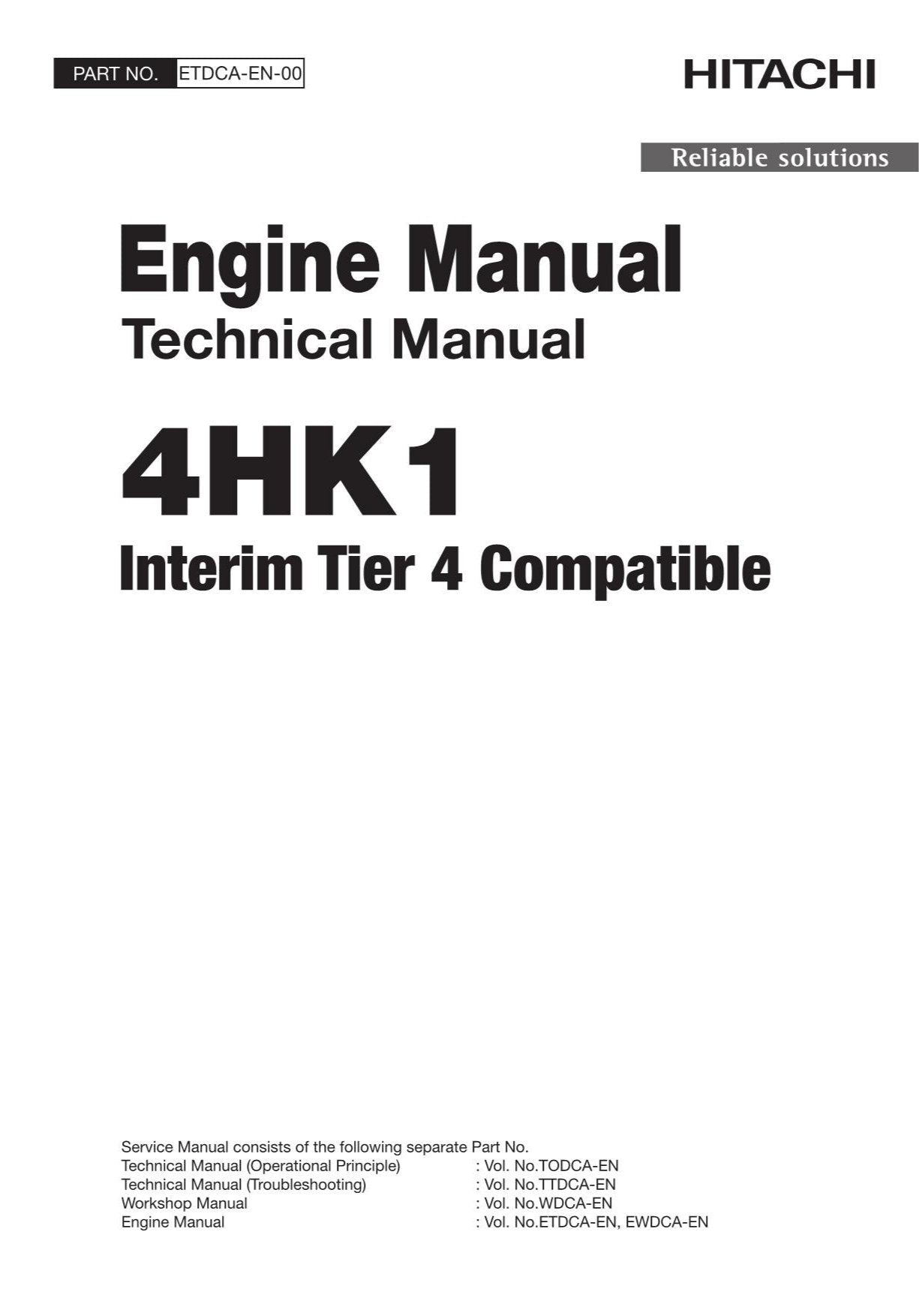 Hitachi 4HK1 Interim Tier 4 Engine Full Service manual set 2 books