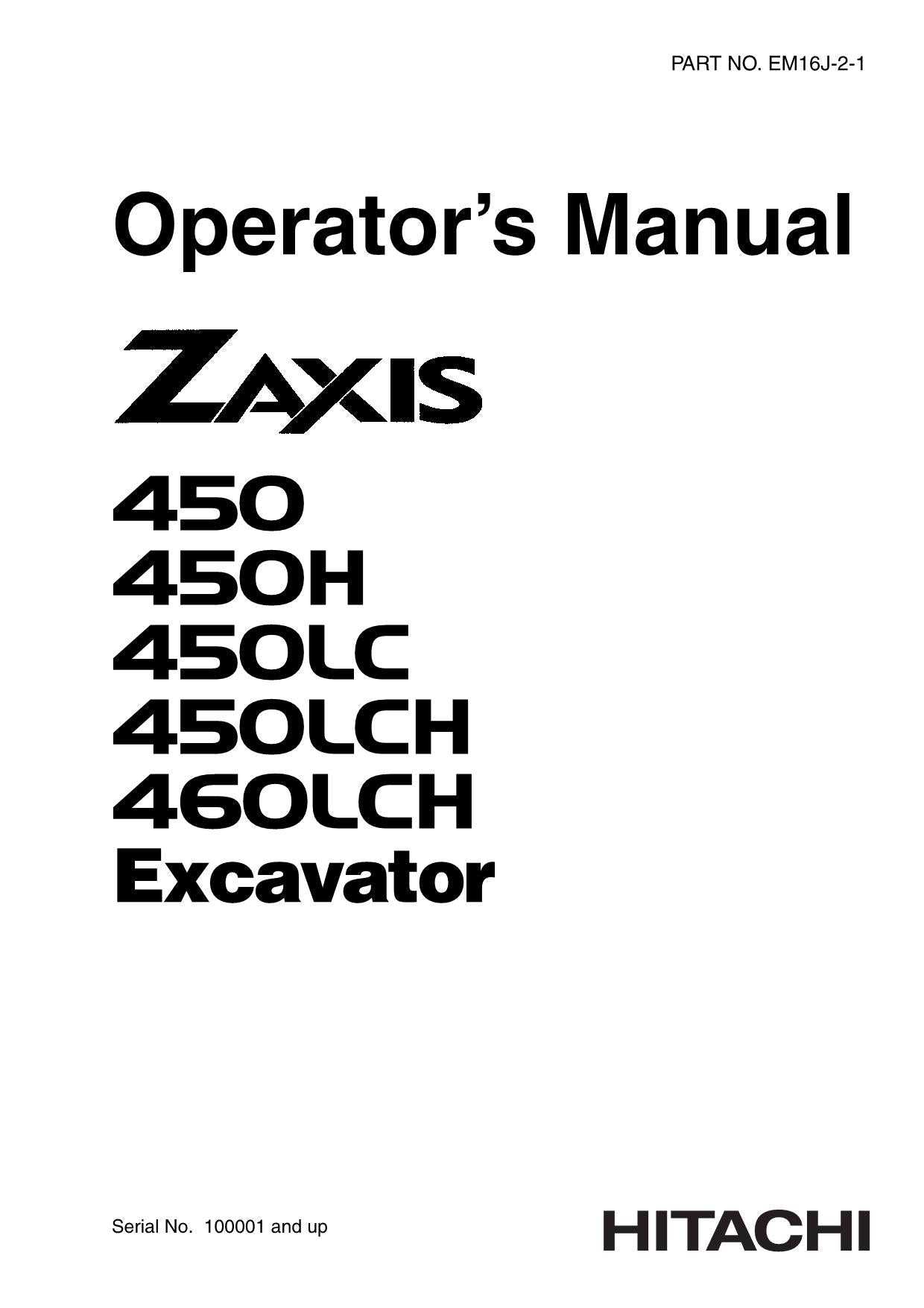 HITACHI ZAXIS ZX 450 450LC 450H 450LCH 460LCH EXCAVATOR OPERATORS MANUAL #2