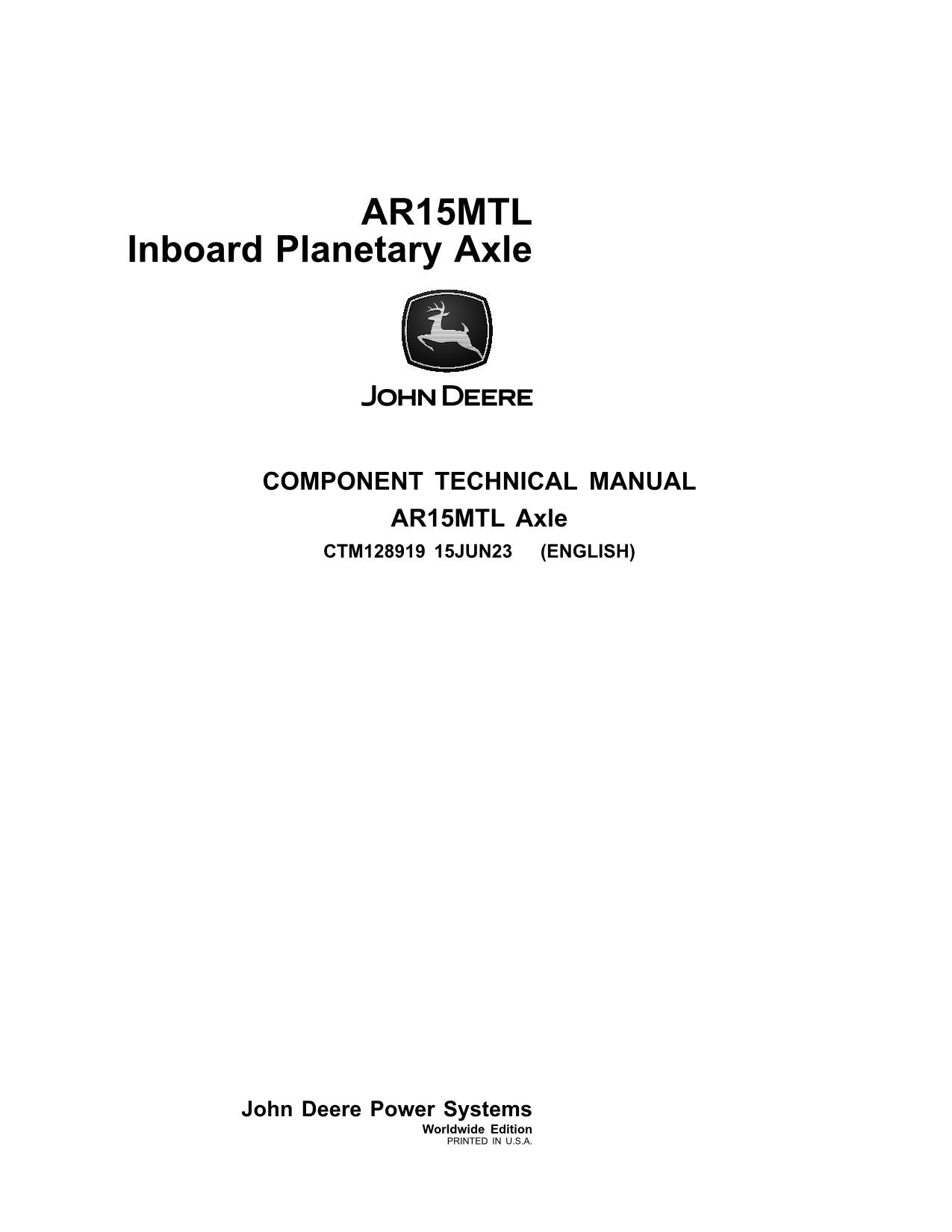 JOHN DEERE AR15MTL 1200 1400 1600 AR15MTL MANUAL DE SERVICIO DEL EJE PLANETARIO INTERIOR