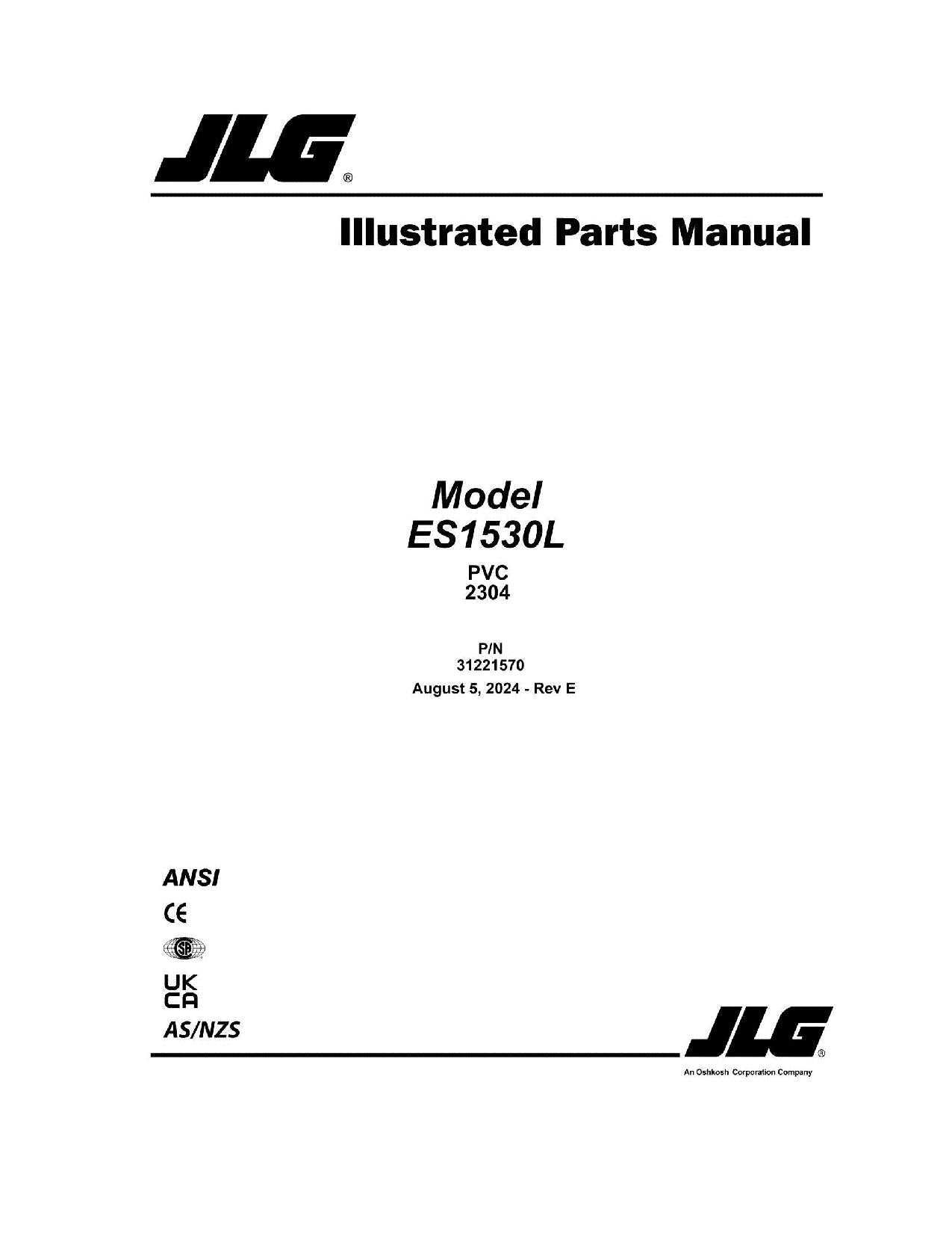 Catálogo de piezas del elevador de tijera JLG ES1530L Manual en papel