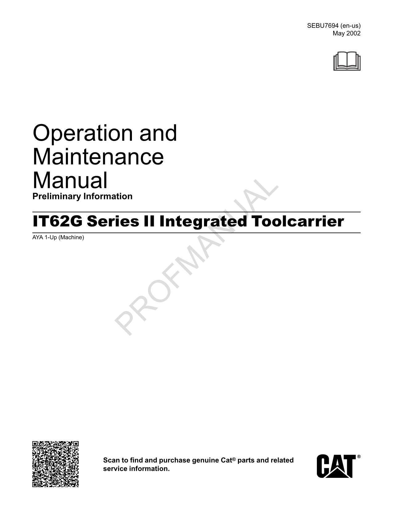 Manual de mantenimiento del operador del portaherramientas integrado Caterpillar IT62G Serie II
