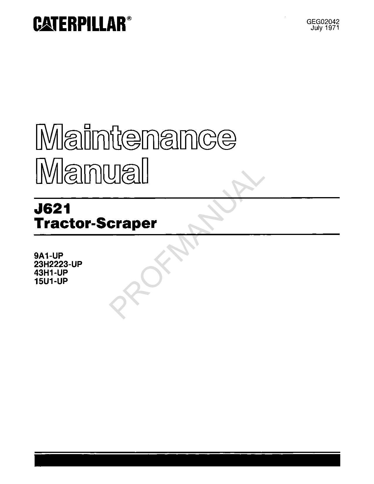 Manual de mantenimiento del operador de la mototraílla Caterpillar J621