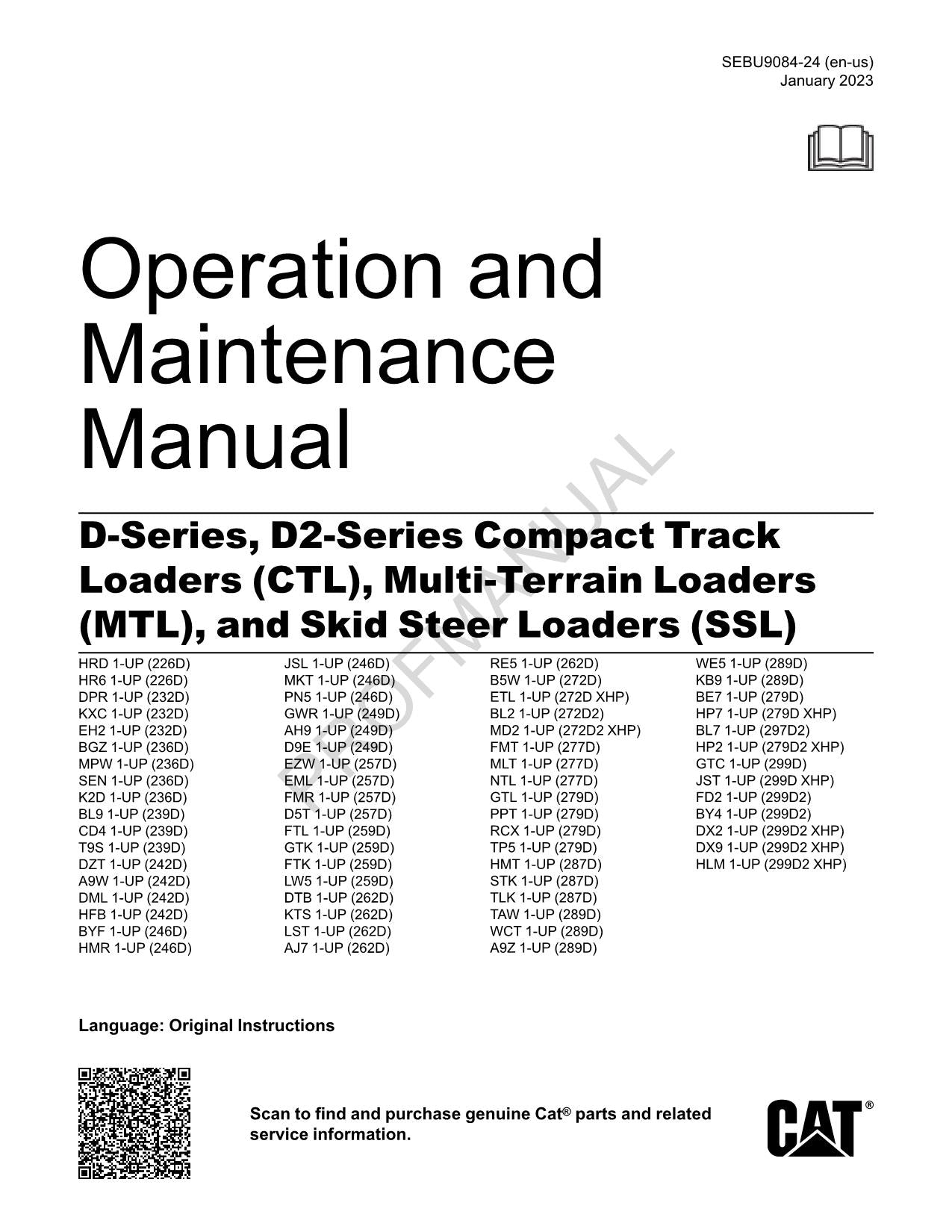 Caterpillar Track Multi Terrain Skid Steer Loader OPERATORS MAINTENANCE MANUAL
