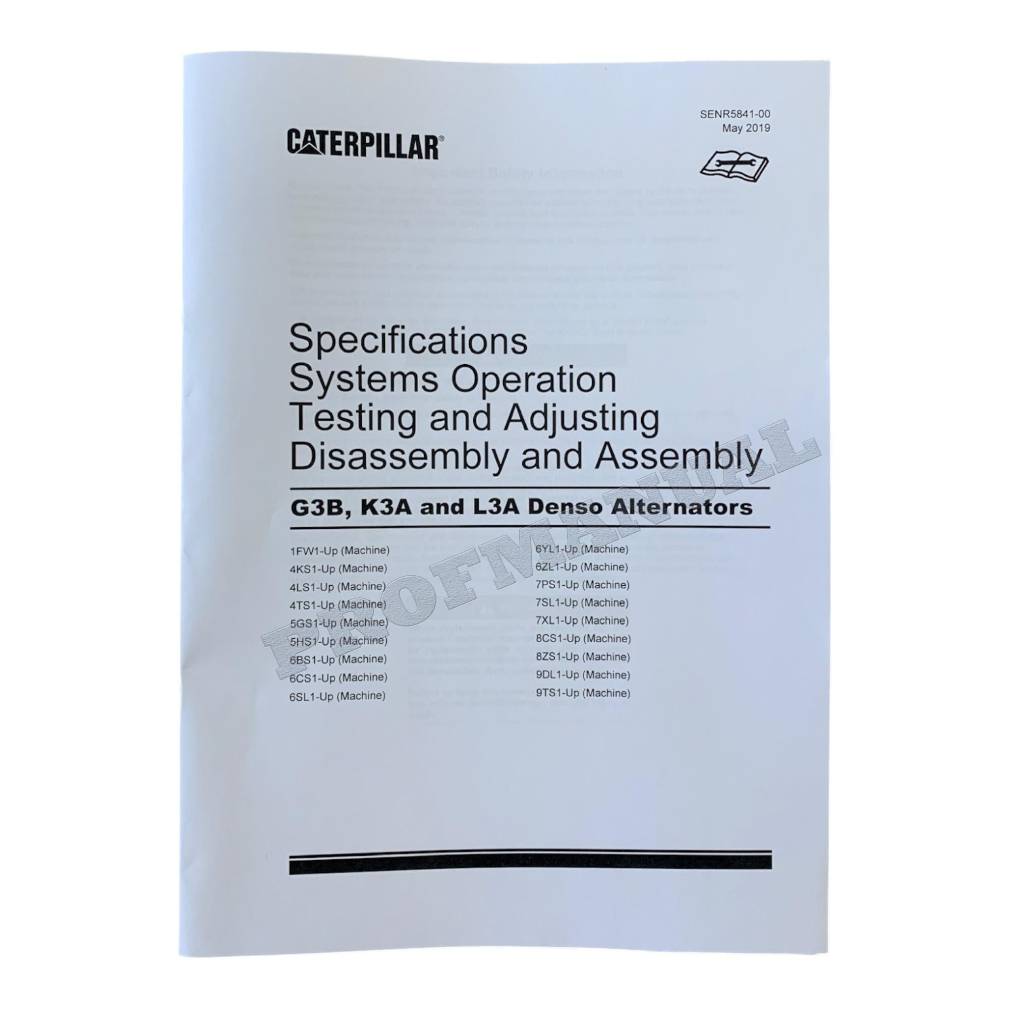 Caterpillar G3B K3A L3A Denso Alternator Disass Assem Spec Test Adjust Manual
