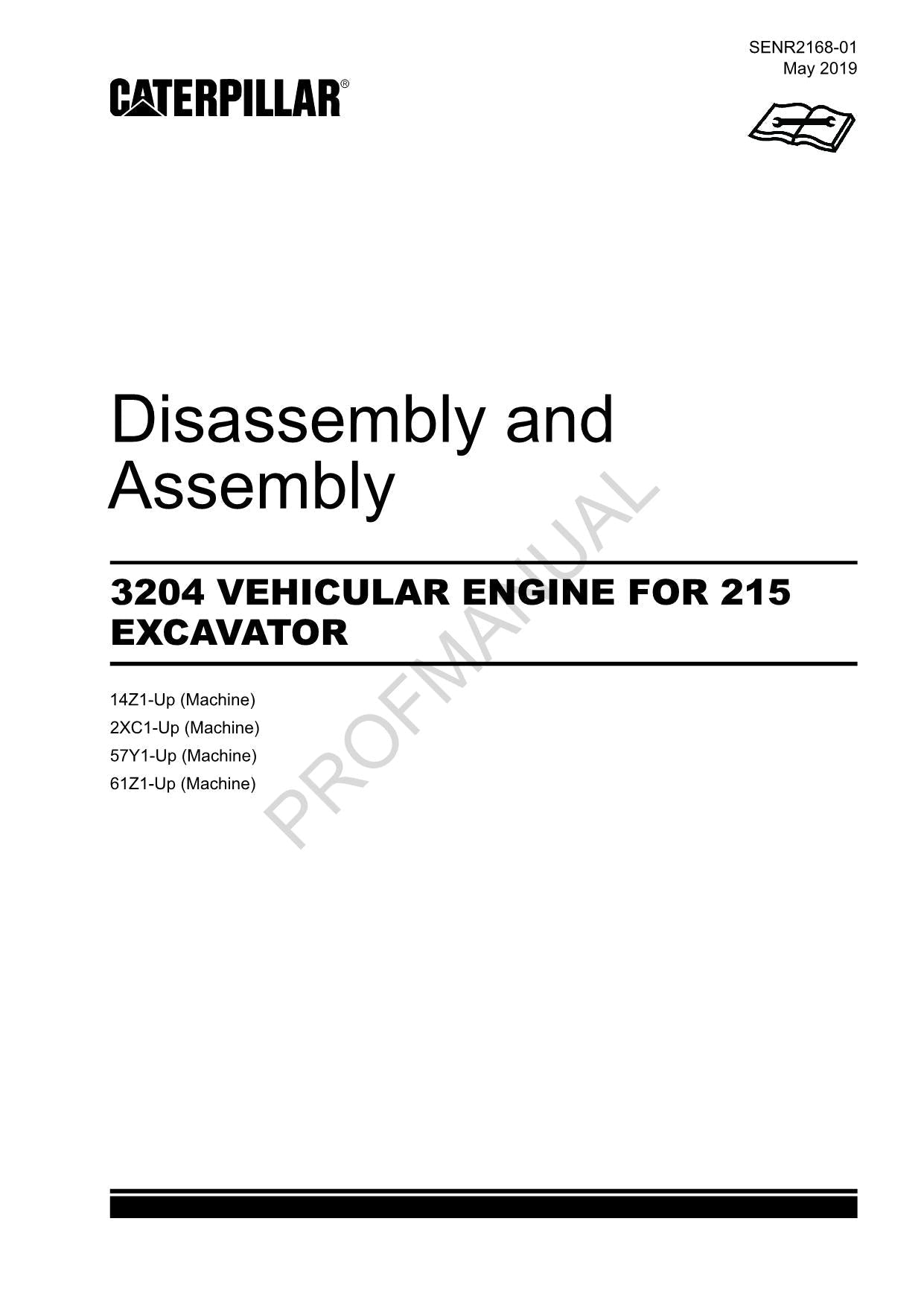 Caterpillar Cat 3204 VEHICULAR ENGINE 215 EXCAVATOR Disassembly Assembly Manual
