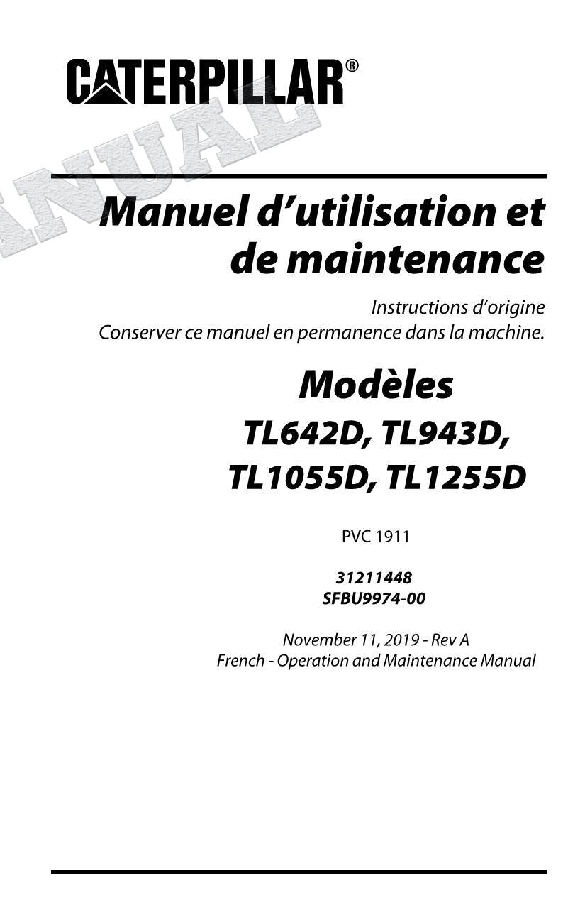 Caterpillar TL1055D TL1255D Chargeur à bras Manuel D'Opération Et D'Entretien