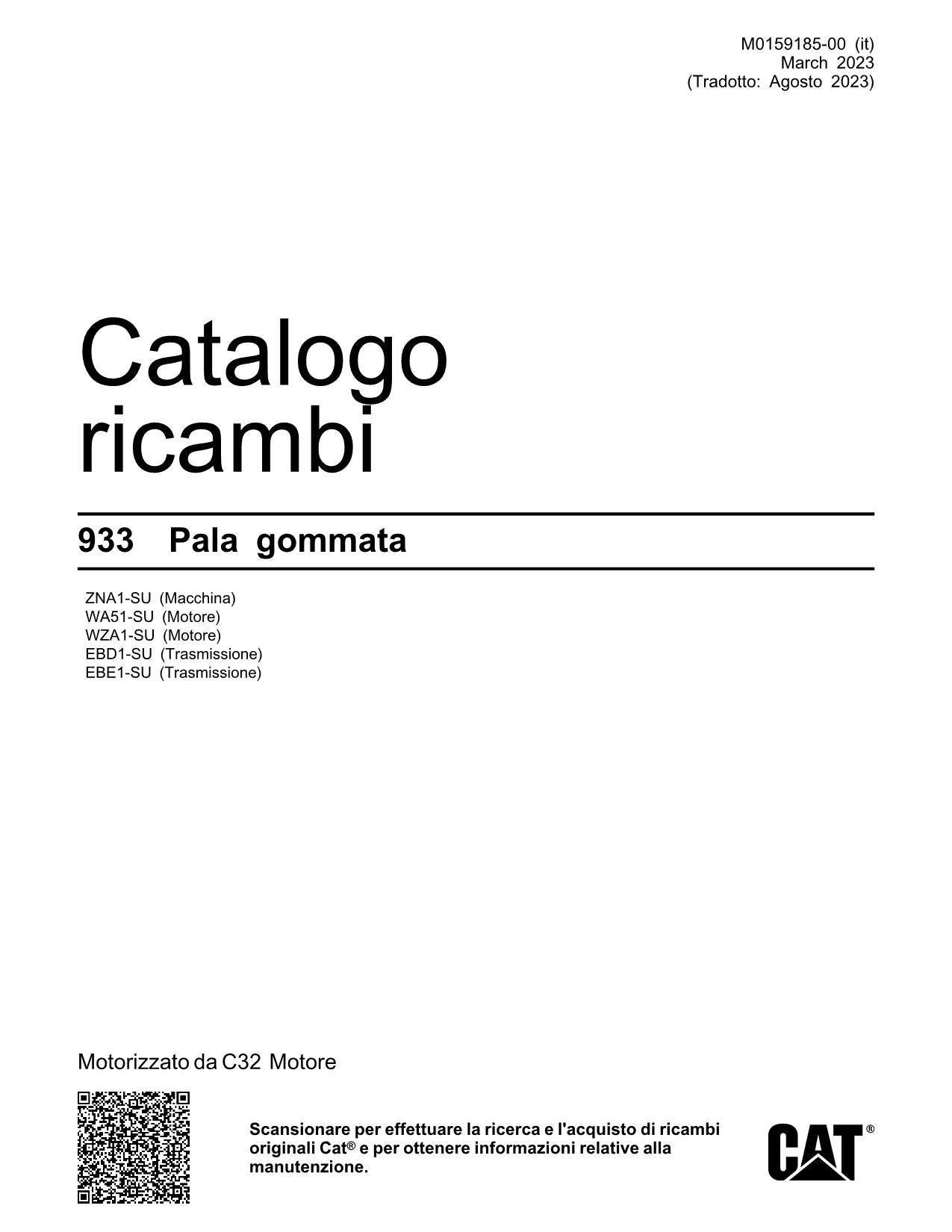 Caterpillar 933 Pala gommata NS Catalogo ricambi Italiano M0159185IT