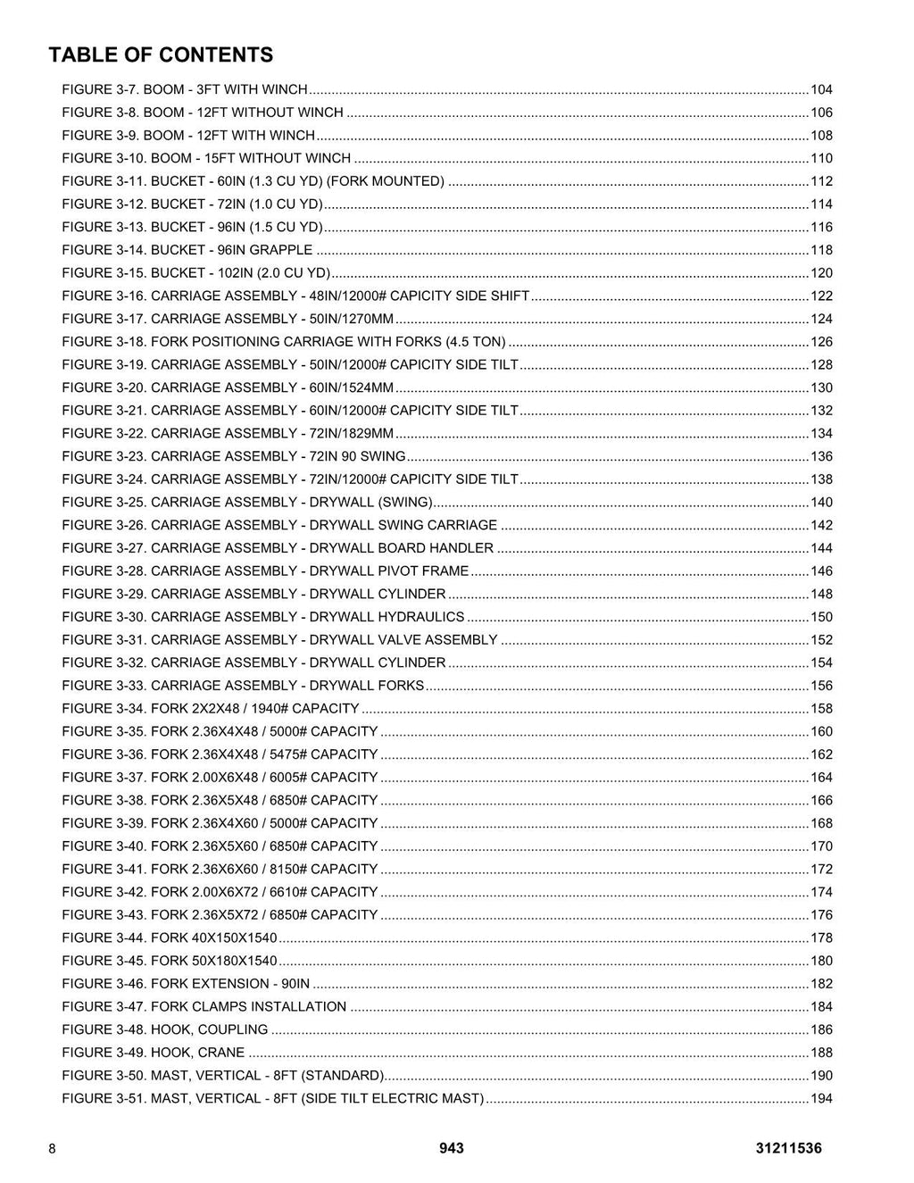 JLG 943 Telehandler Parts Catalog Manual 31211536