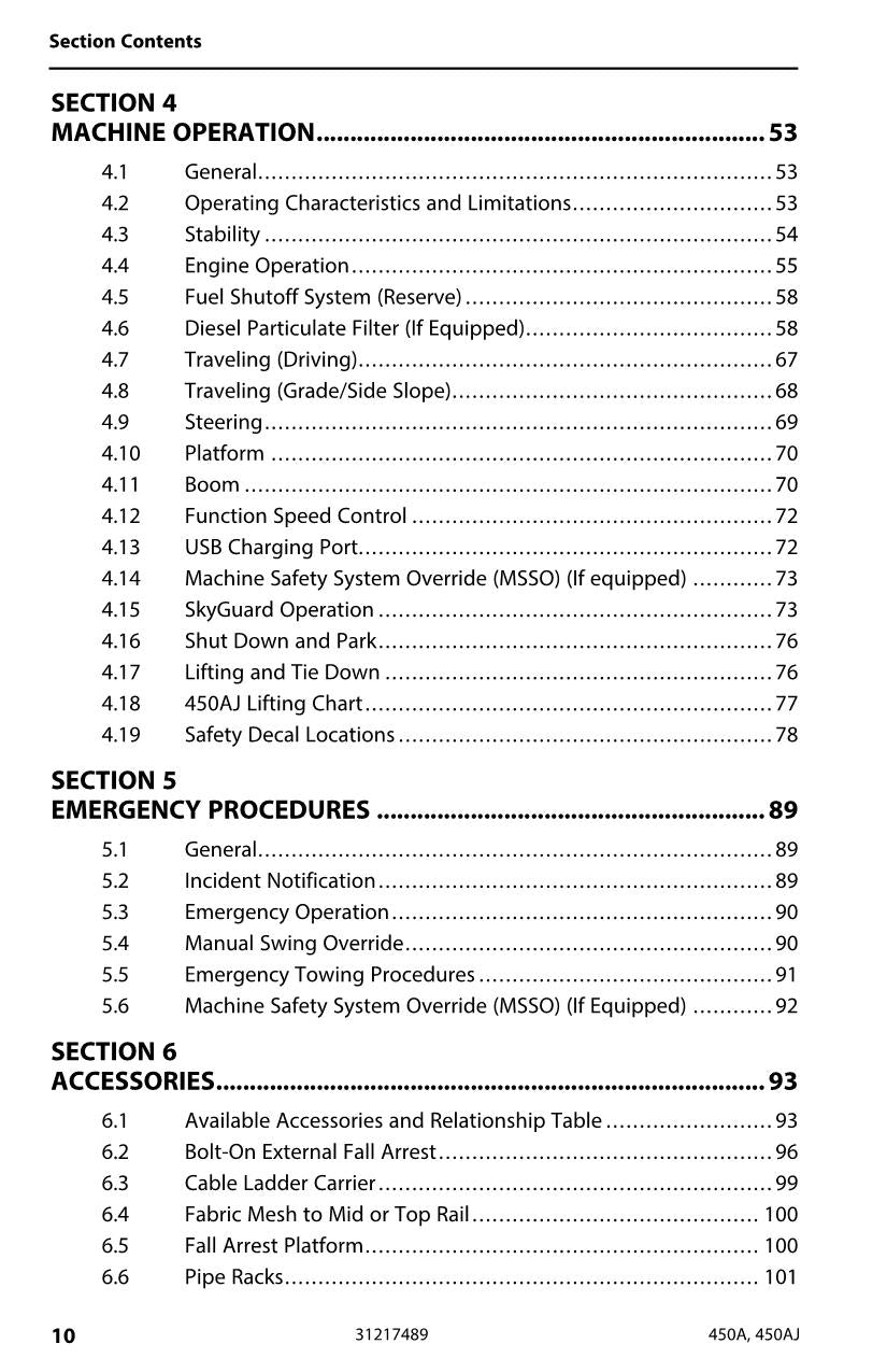 Manual del operador de mantenimiento y operación de la plataforma elevadora JLG 450A 450AJ 31217489