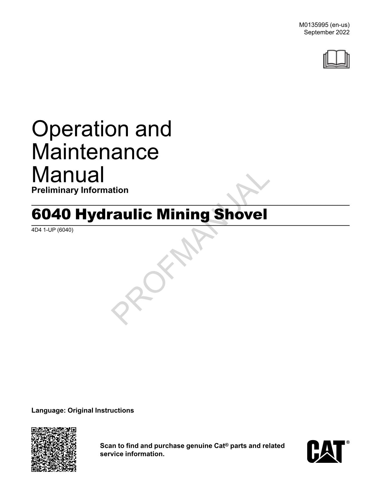 Pala hidráulica minera Caterpillar 6040 MANUAL DE MANTENIMIENTO DEL OPERADOR 4D41-up