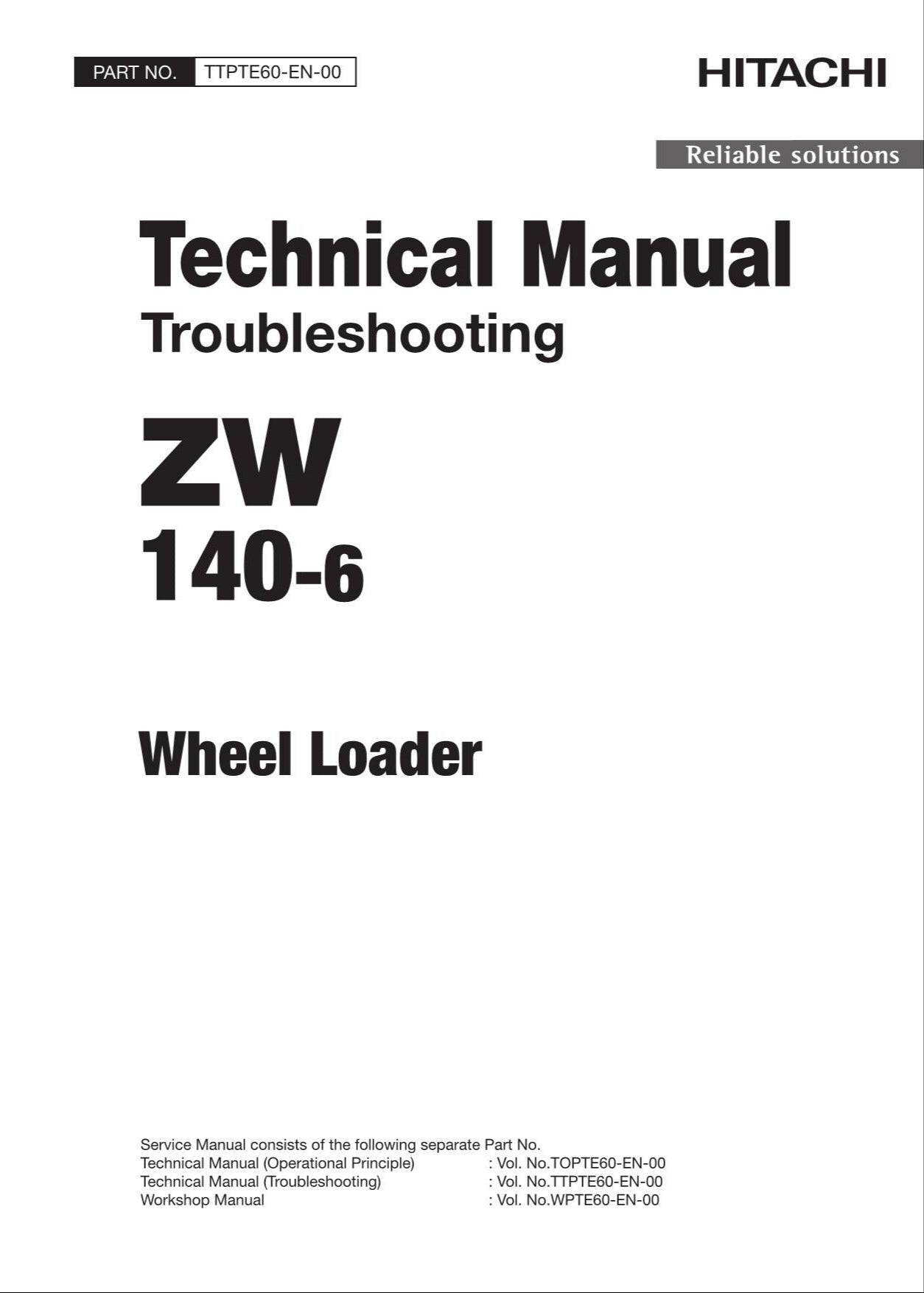 Hitachi ZW140-6 Wheel Loader Technical Manual Troubleshooting +Schematics