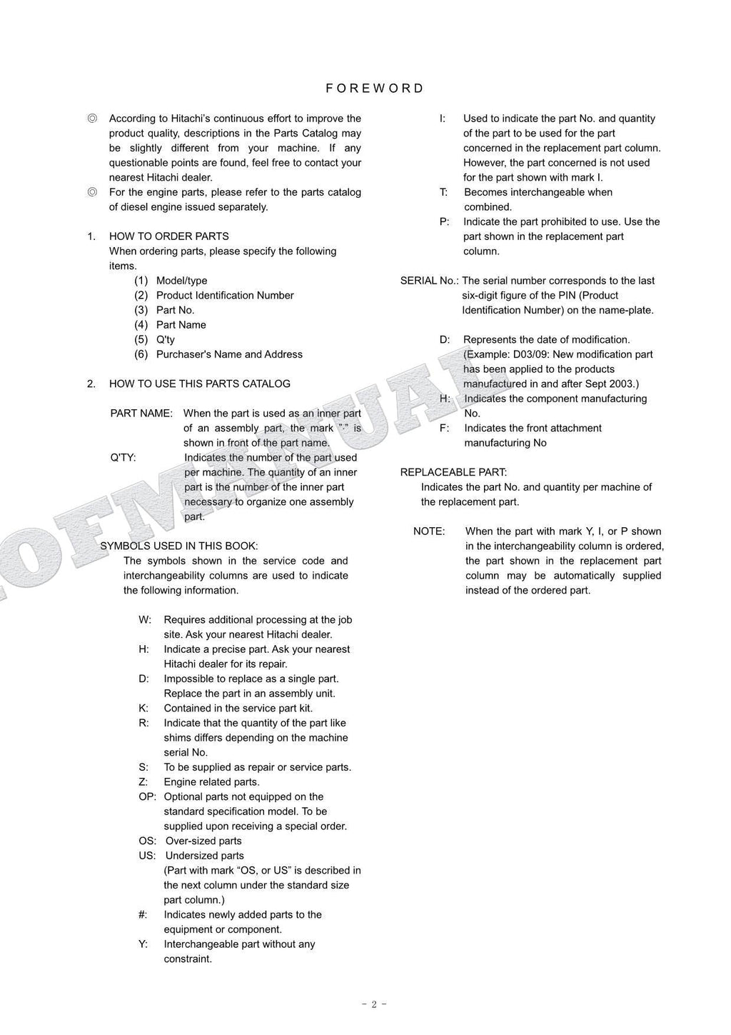 HITACHI ZAXIS ZX130MT Mighty Track Spec Excavator Parts Catalog Manual