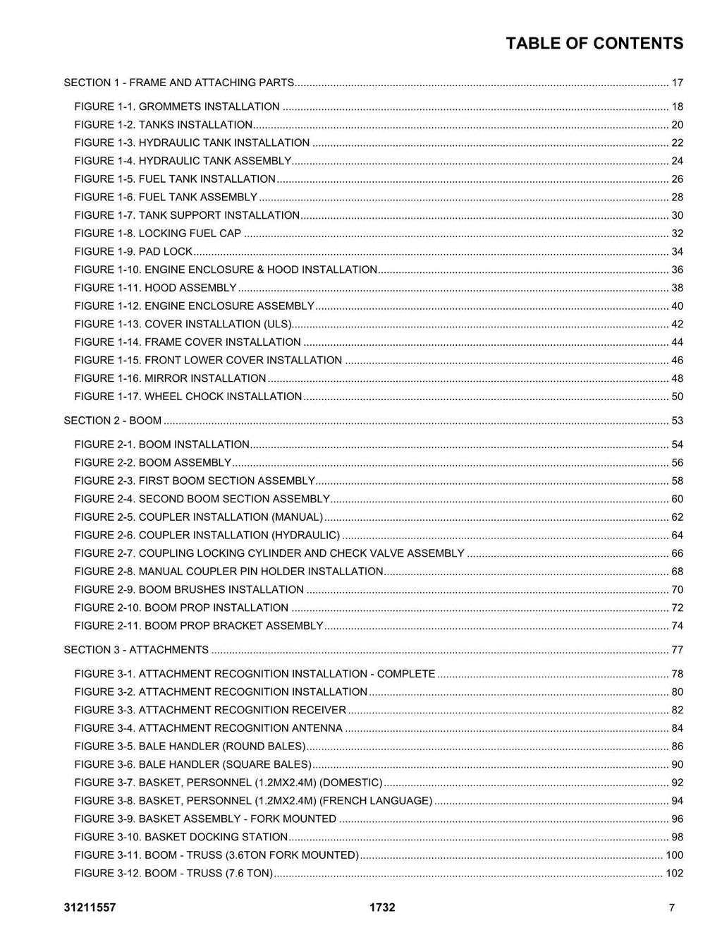 JLG 1732 Telehandler Parts Catalog Manual