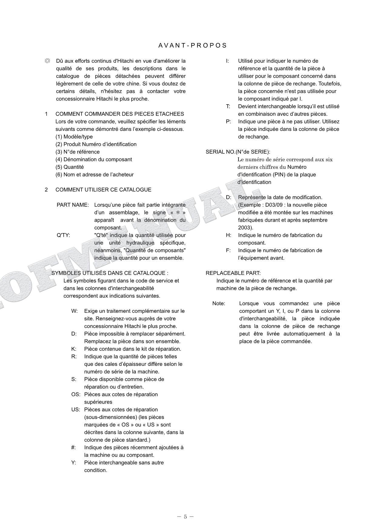 HITACHI ZAXIS ZX75US-5N Equipment Component Excavator Parts Catalog Manual
