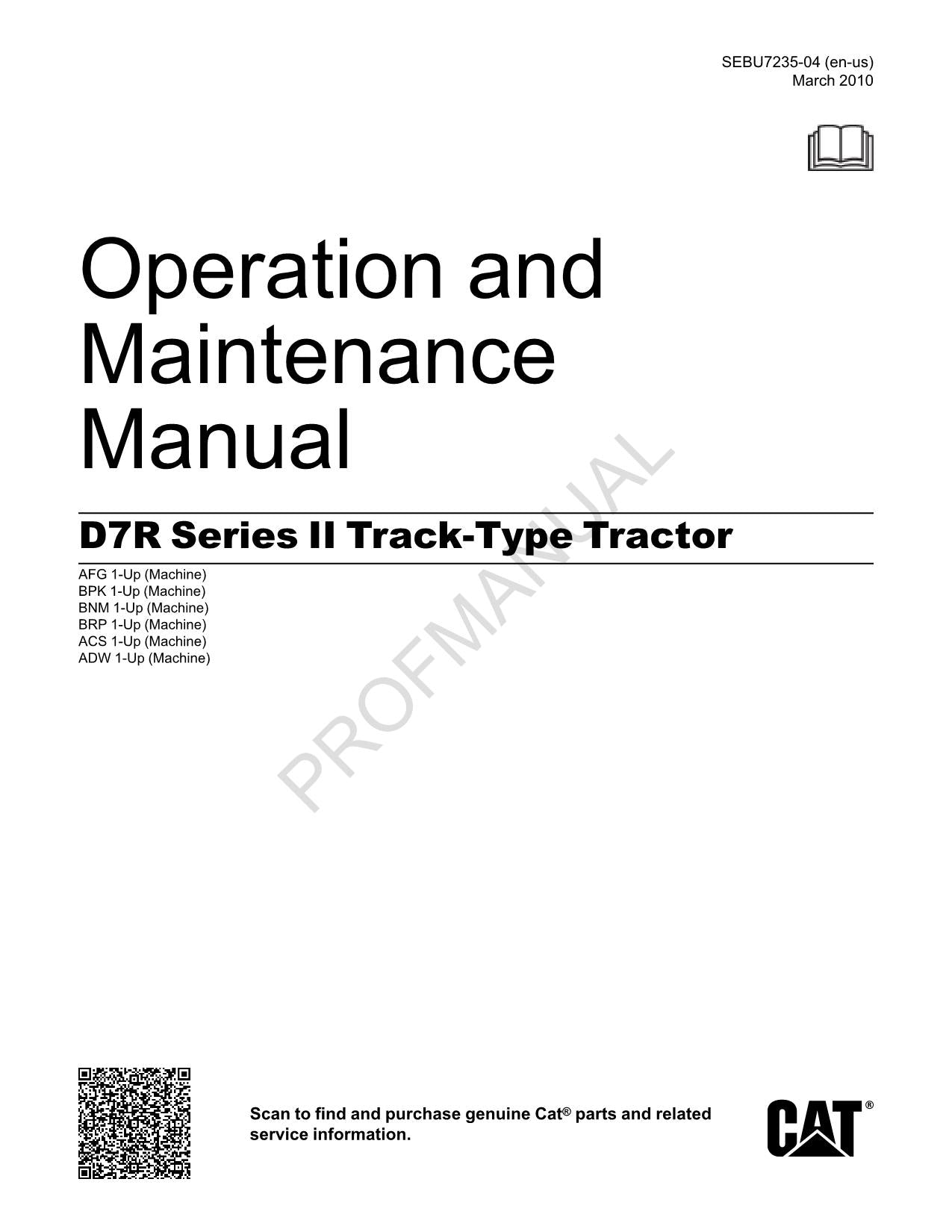 Manual de mantenimiento del operador del tractor de cadenas Caterpillar D7R Serie 2 SEBU7235