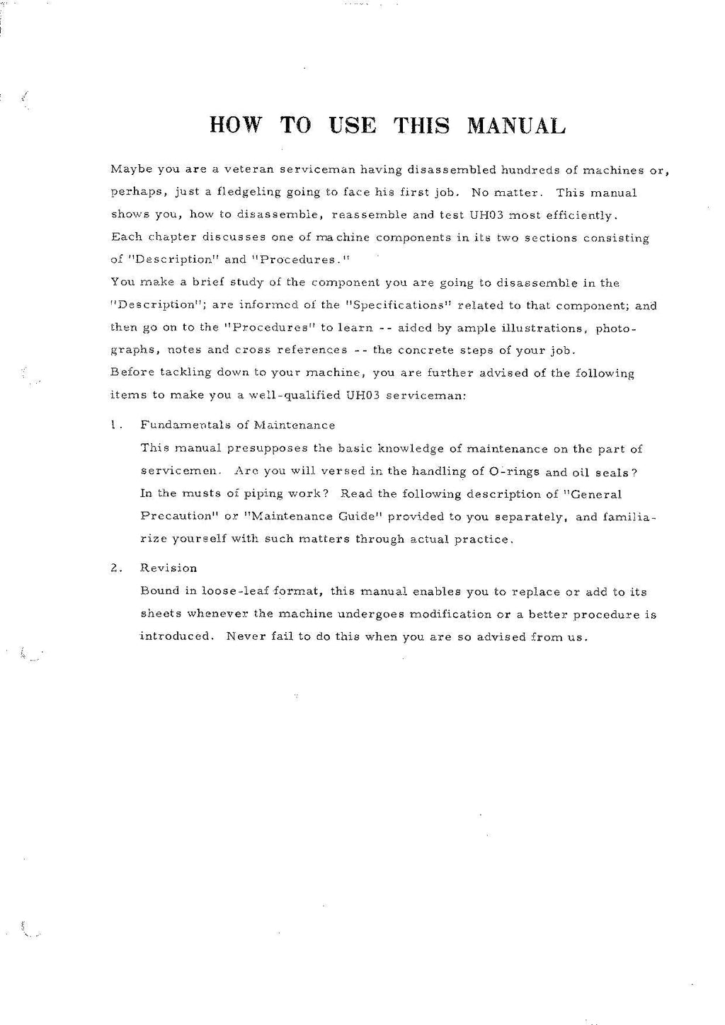 HITACHI UH03 M D Excavator Service Manual