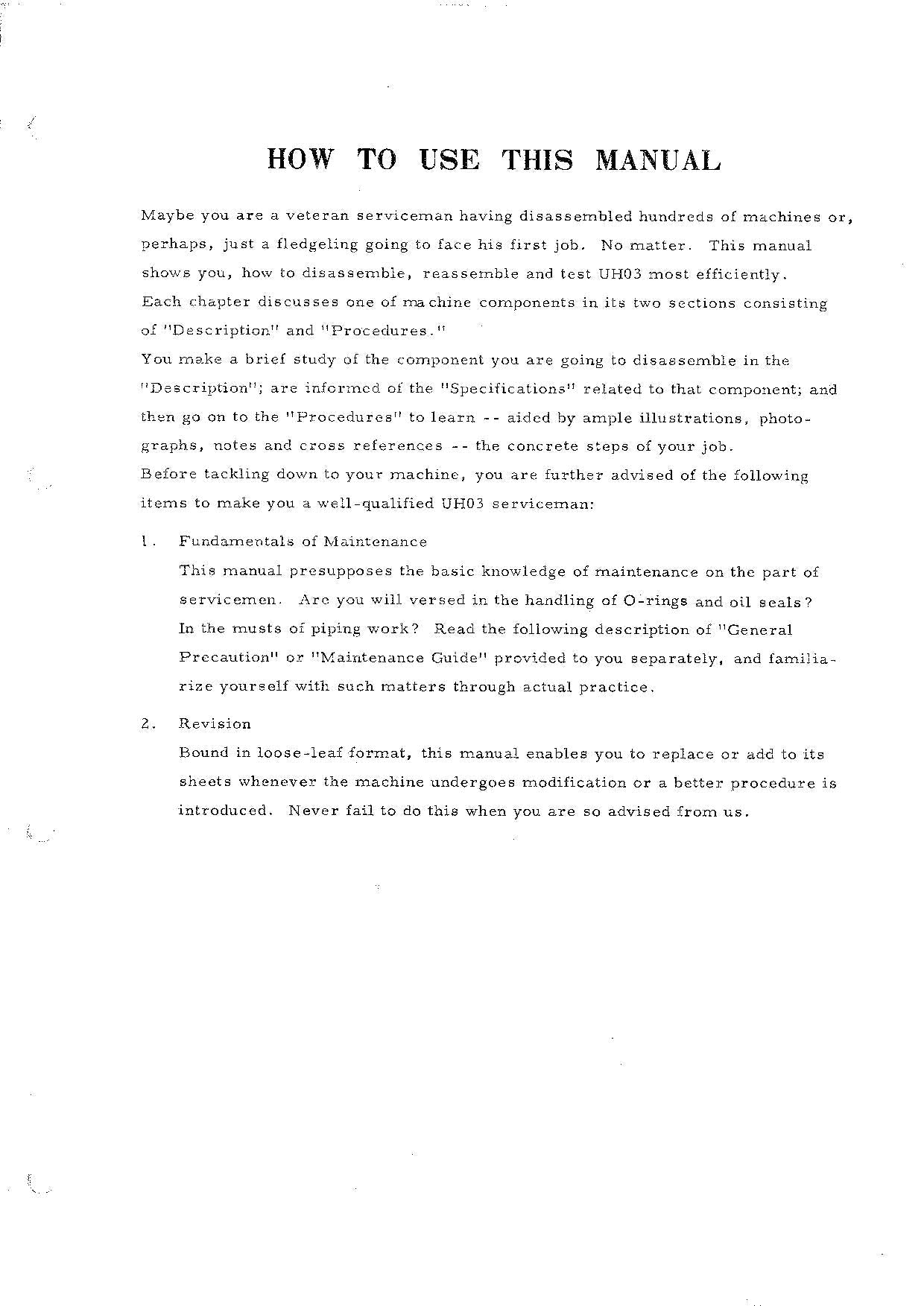 HITACHI UH03 M D Excavator Service Manual