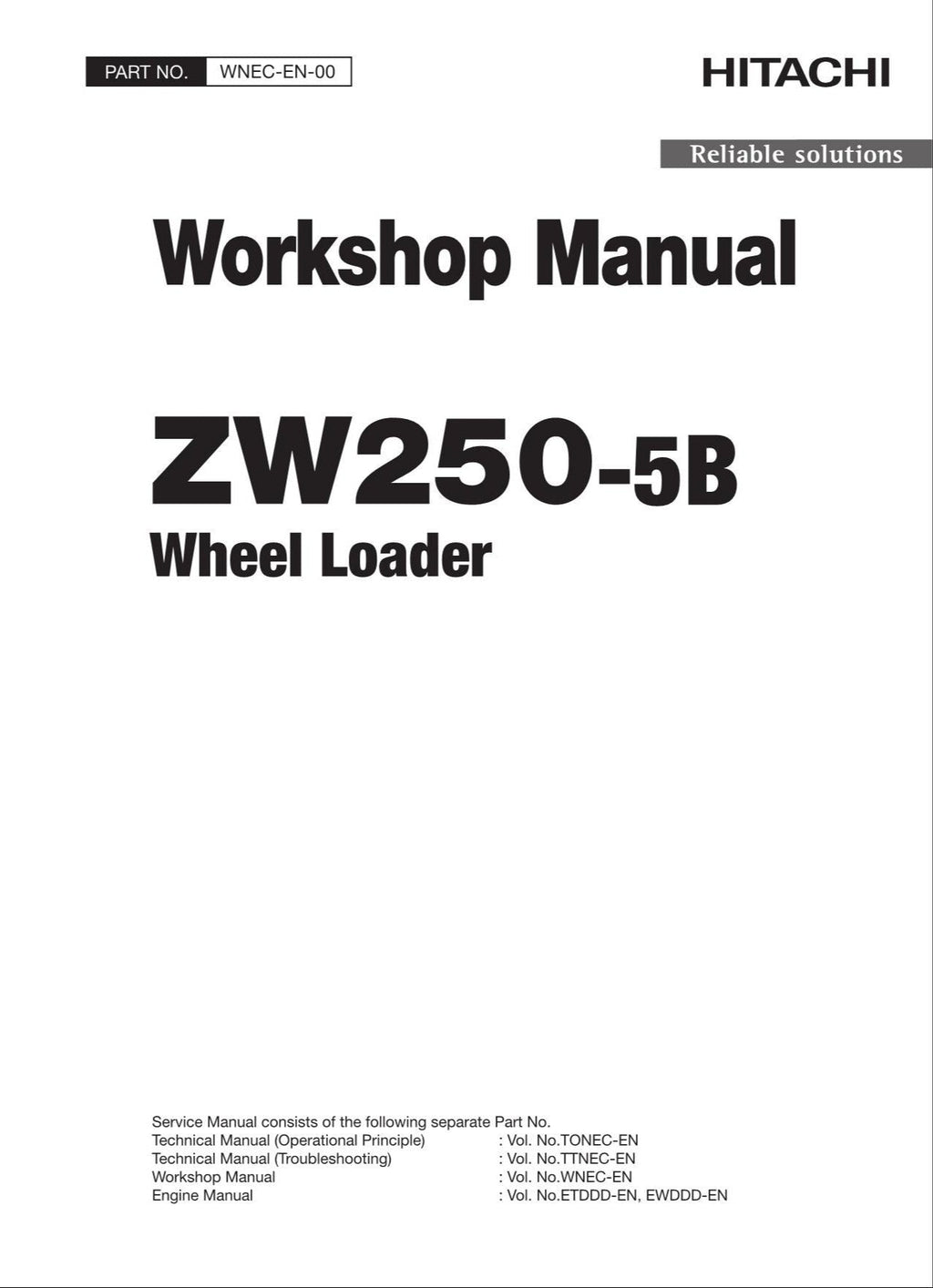 Hitachi ZW250-5B Wheel Loader Workshop Manual