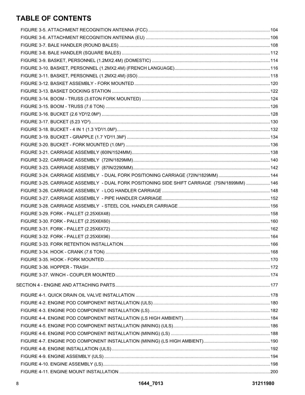 JLG 1644 7013H Telehandler  Parts Catalog Manual