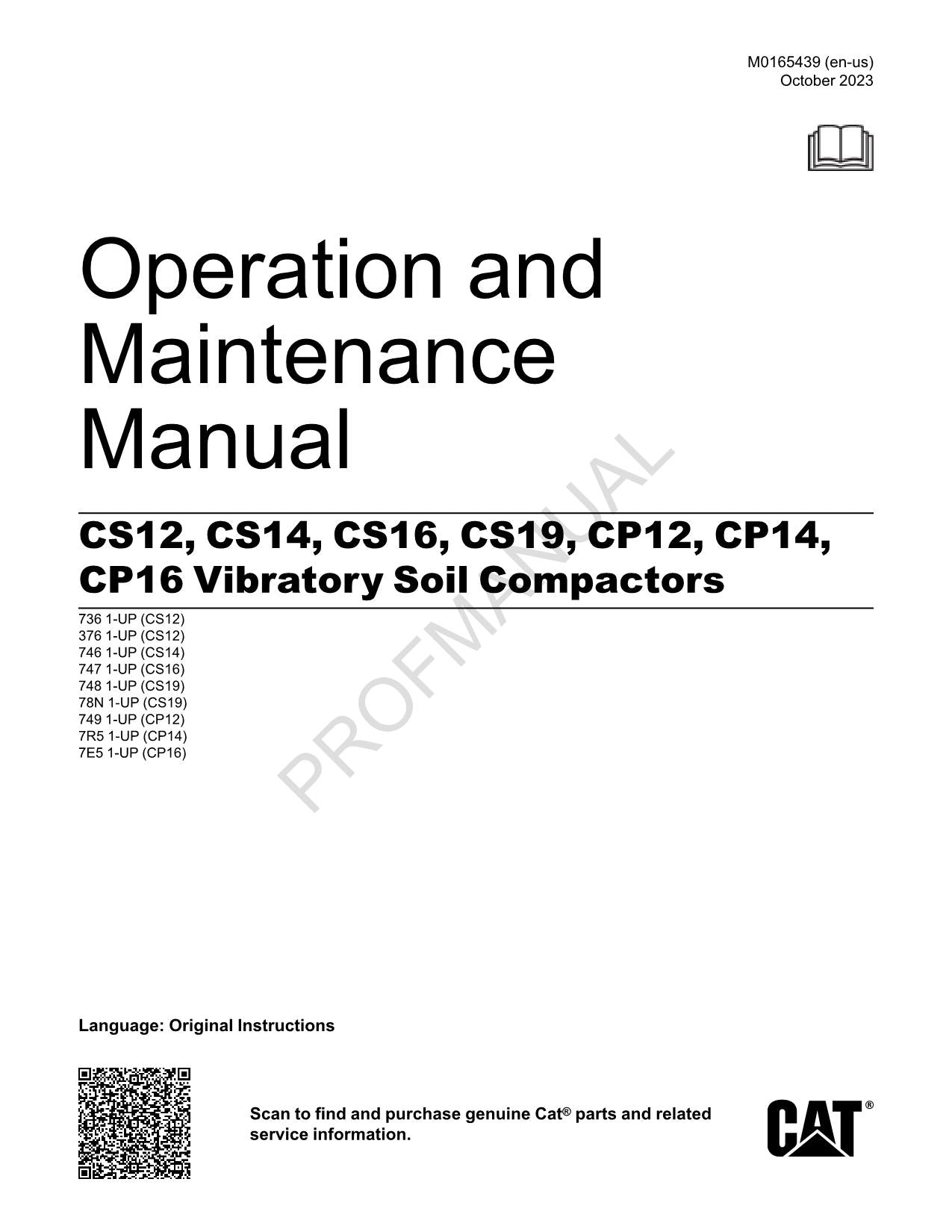 Manual del operador del compactador de suelo vibratorio Caterpillar CP12 CP14 CP16