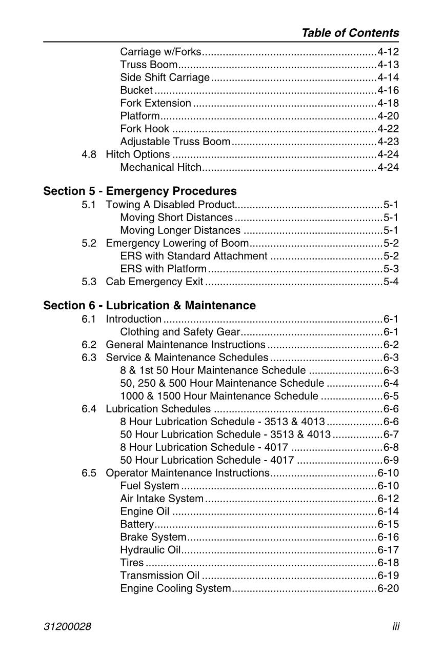 Manual del operador de mantenimiento y operación de manipuladores telescópicos JLG 3513 4013 4017 31200028