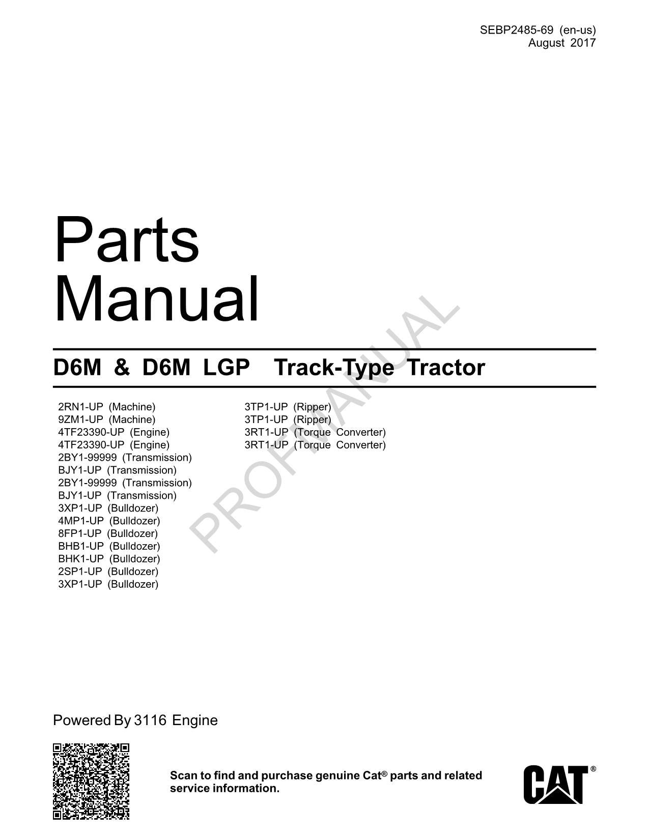 Catálogo de piezas del tractor de cadenas Caterpillar D6M D6M Lgp Manual SEBP2485
