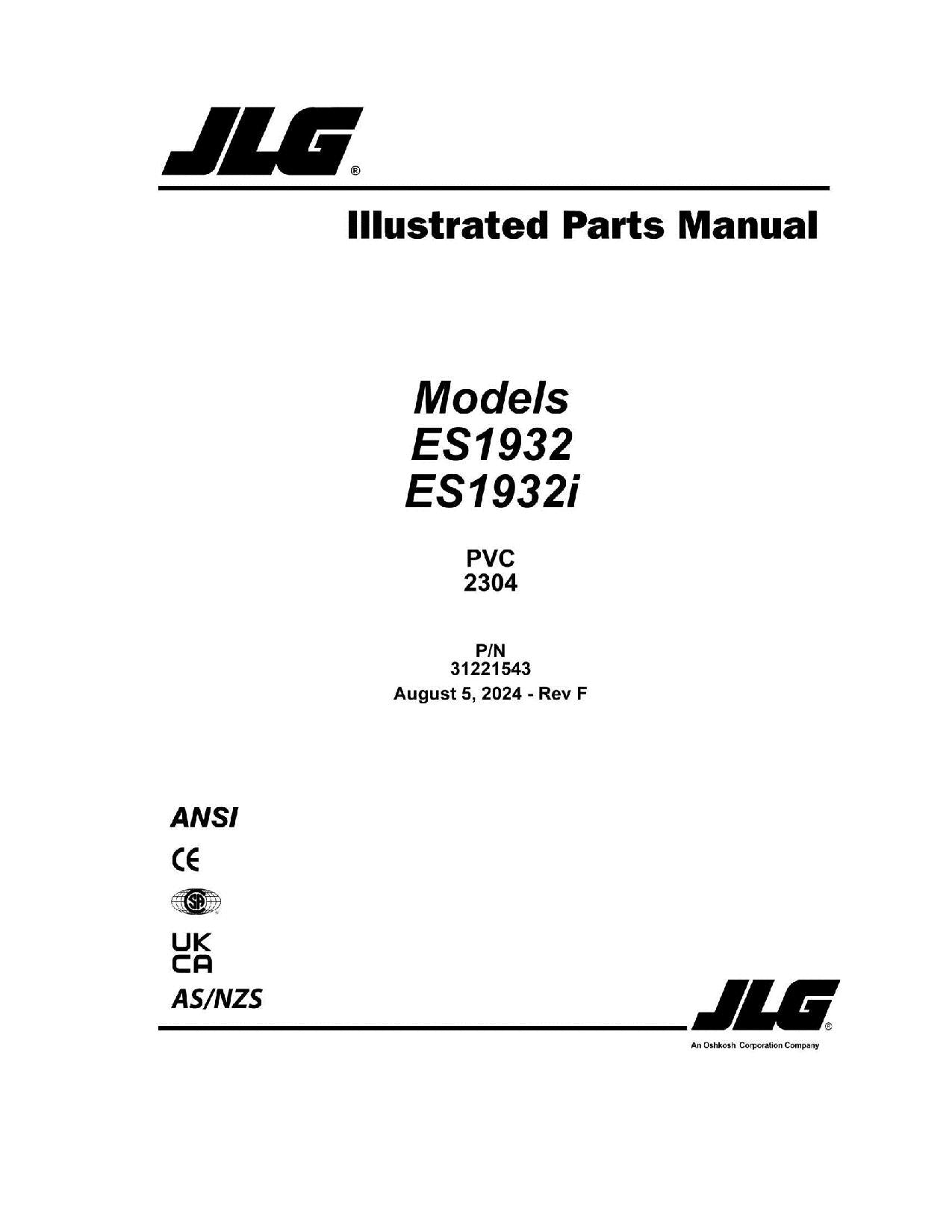 Manual del catálogo de piezas del elevador de tijera JLG ES1932 ES1932i