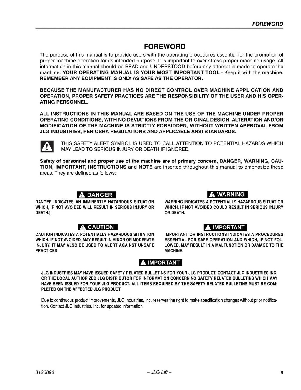 Manual del operador de mantenimiento y operación de la plataforma elevadora JLG 80HX 80HX+6 3120890