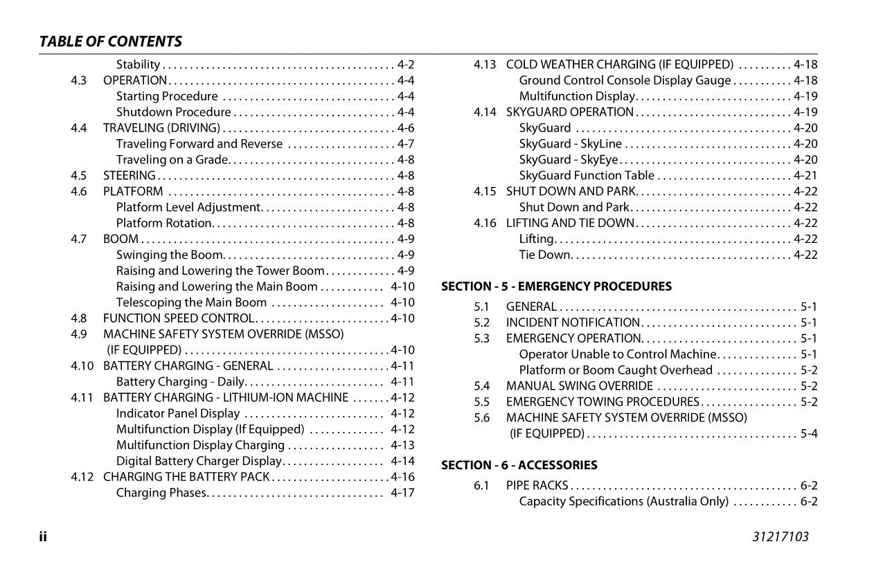 Manual del operador de mantenimiento y operación de la plataforma elevadora JLG EC450AJ EC520AJ 31217103