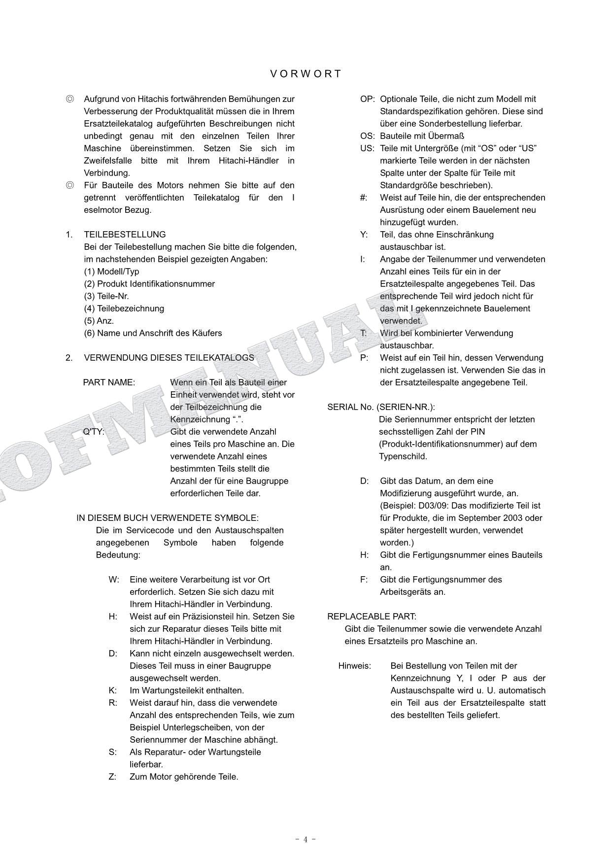 Catálogo de piezas de excavadora con pluma frontal de 2 piezas HITACHI ZX75US-A ZX80LCK Manual