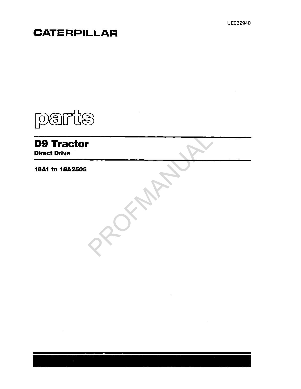 Caterpillar Cat D9 Tractor Parts Catalog Manual ser 18A1-2505