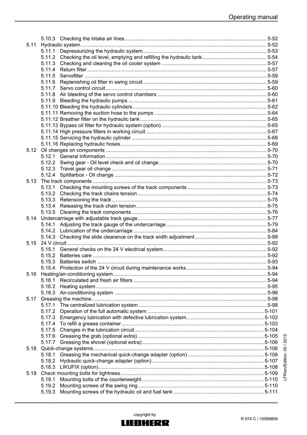 Liebherr R974 C Excavator Operators manual