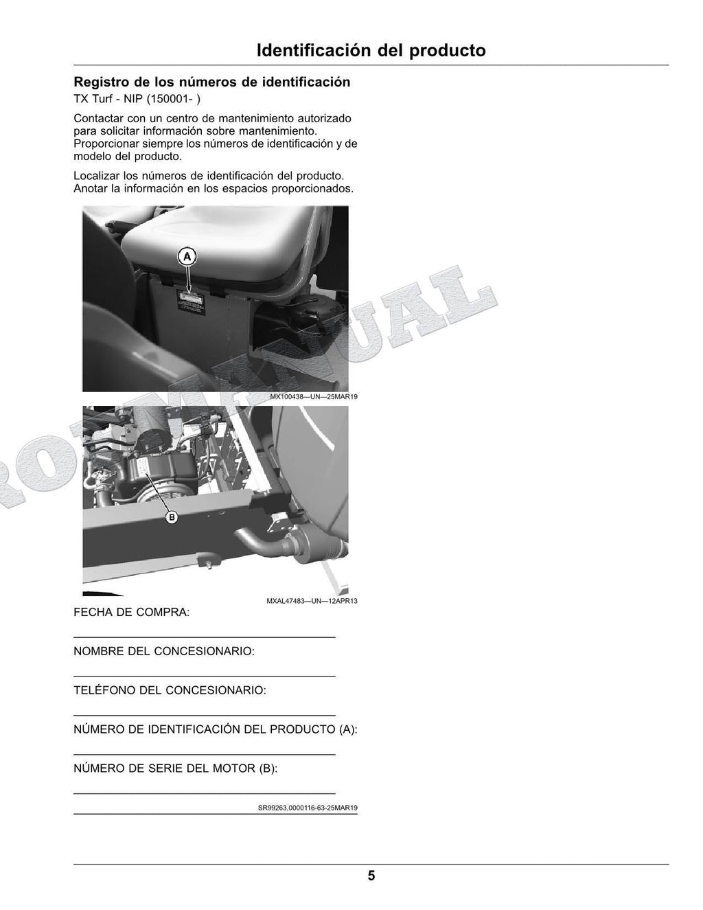 John Deere TX Turf Gator Kawasaki FJ400 Gas Engine cocodrilo Manual del Operador