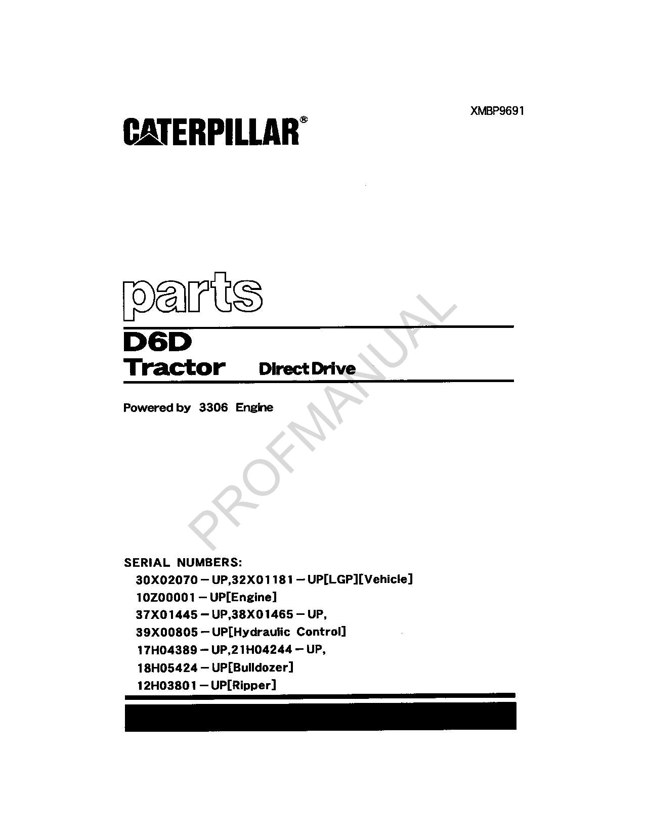 Caterpillar Cat D6D Tractor Direct Drive Parts Catalog Manual XMBP9691