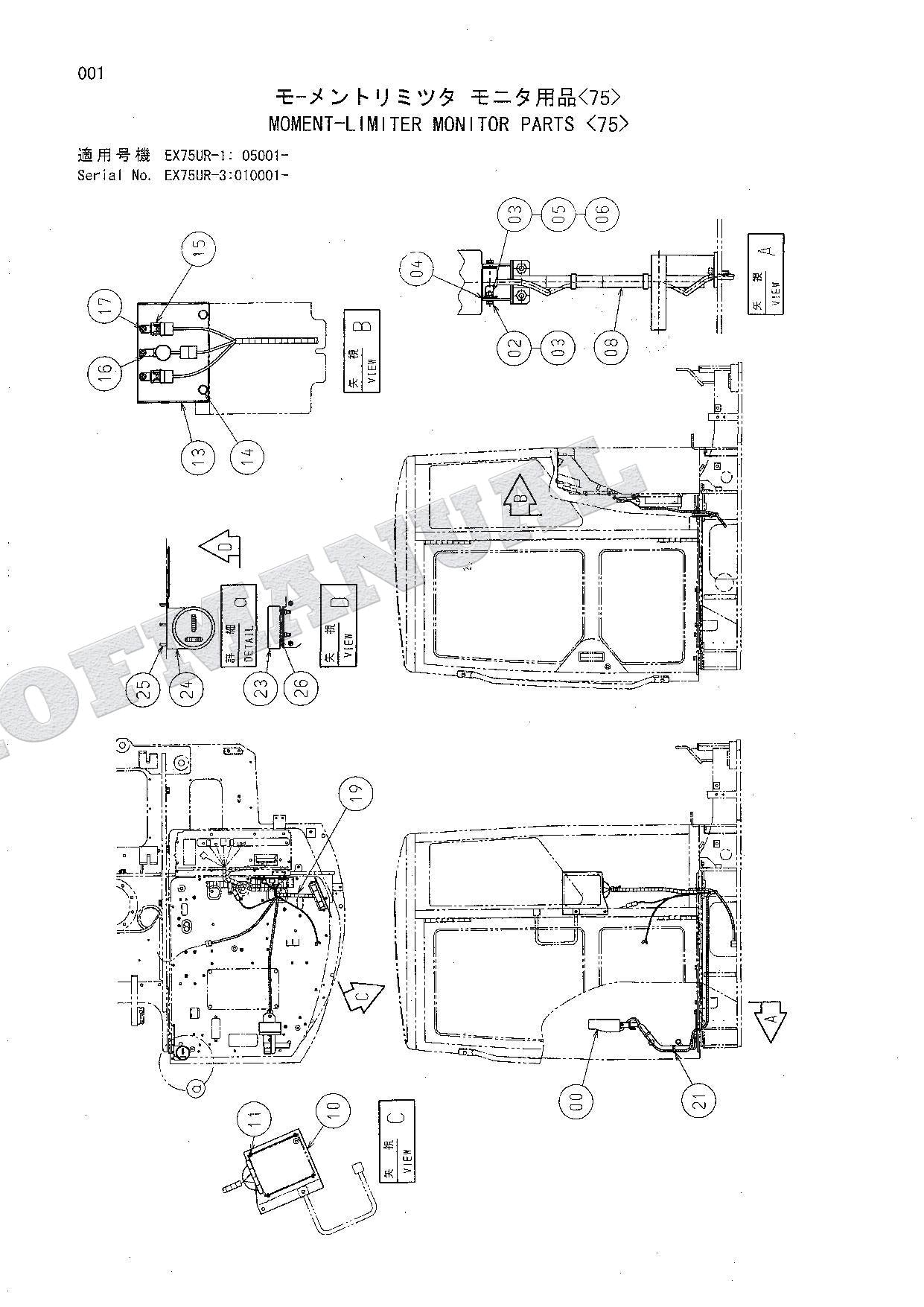 HITACHI EX75UR-1 EX75UR-3 EX135UR-1 ML Lght Crane Excavator Parts Catalog Manual