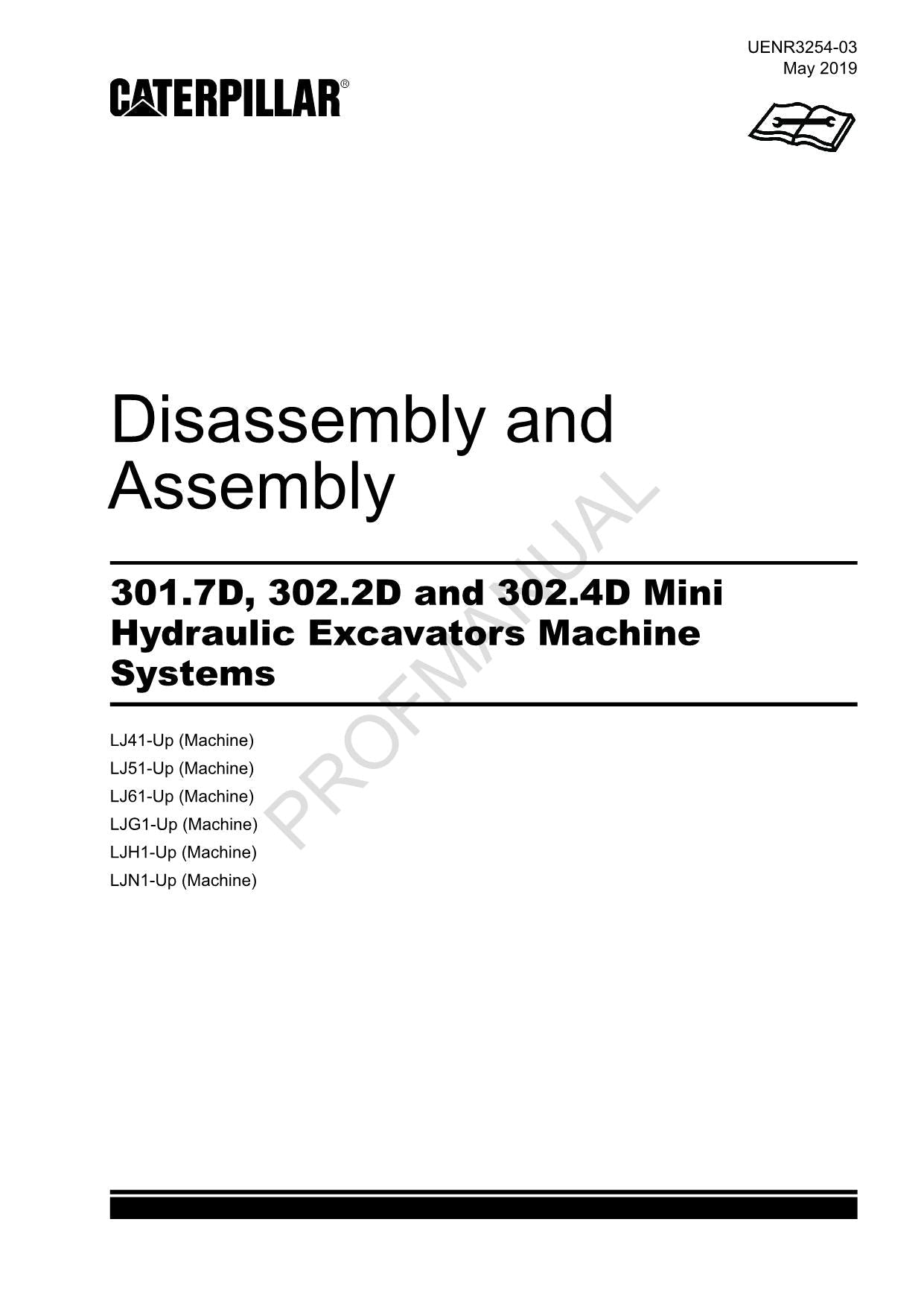 Manual de servicio de la excavadora Caterpillar 301.7D 302.2D 302.4D Desmontaje y montaje