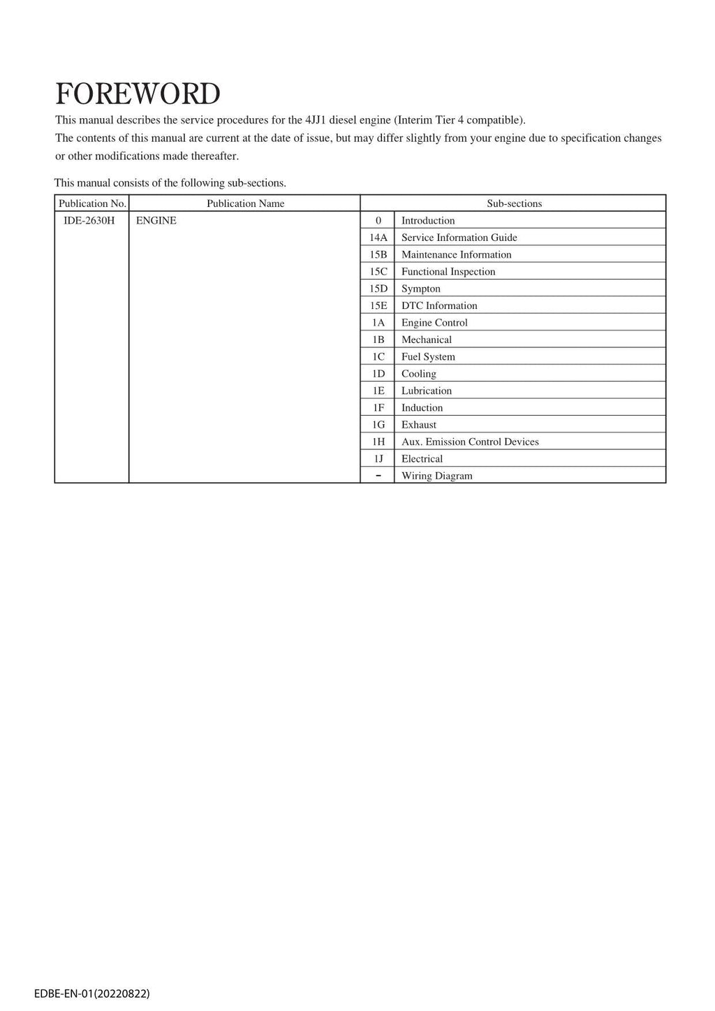 HITACHI 4JJ1 Interim Tier 4 Compatible Engine Technical Service Manual