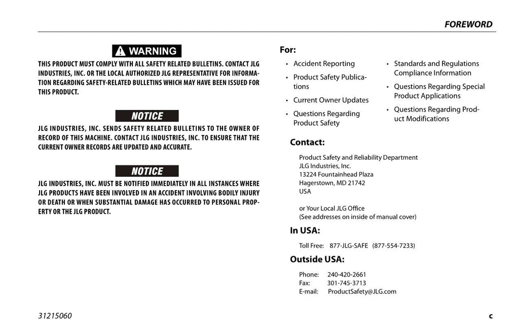 JLG 1500AJP Boom Lift Maintenance Operation Operators Manual 31215060