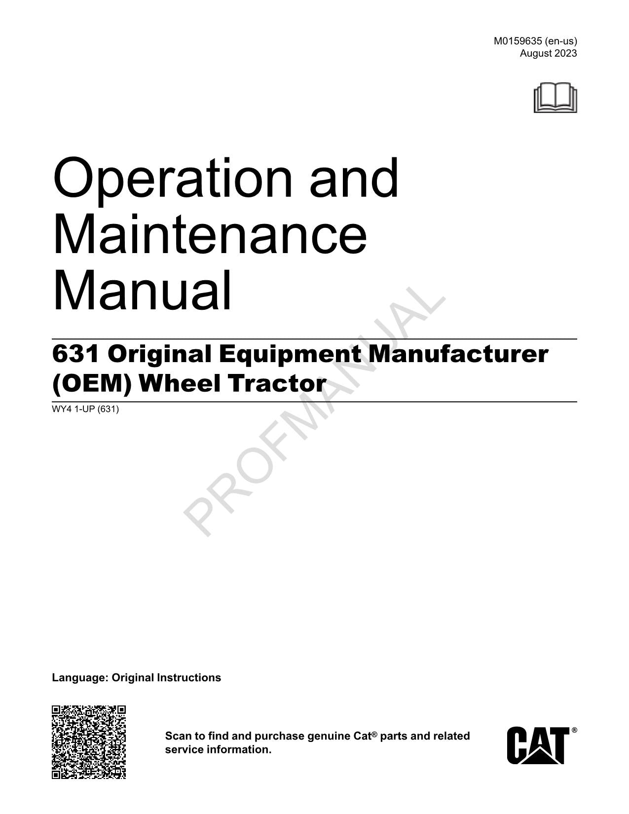 Manual del operador del tractor de ruedas Caterpillar 631 WY41-UP