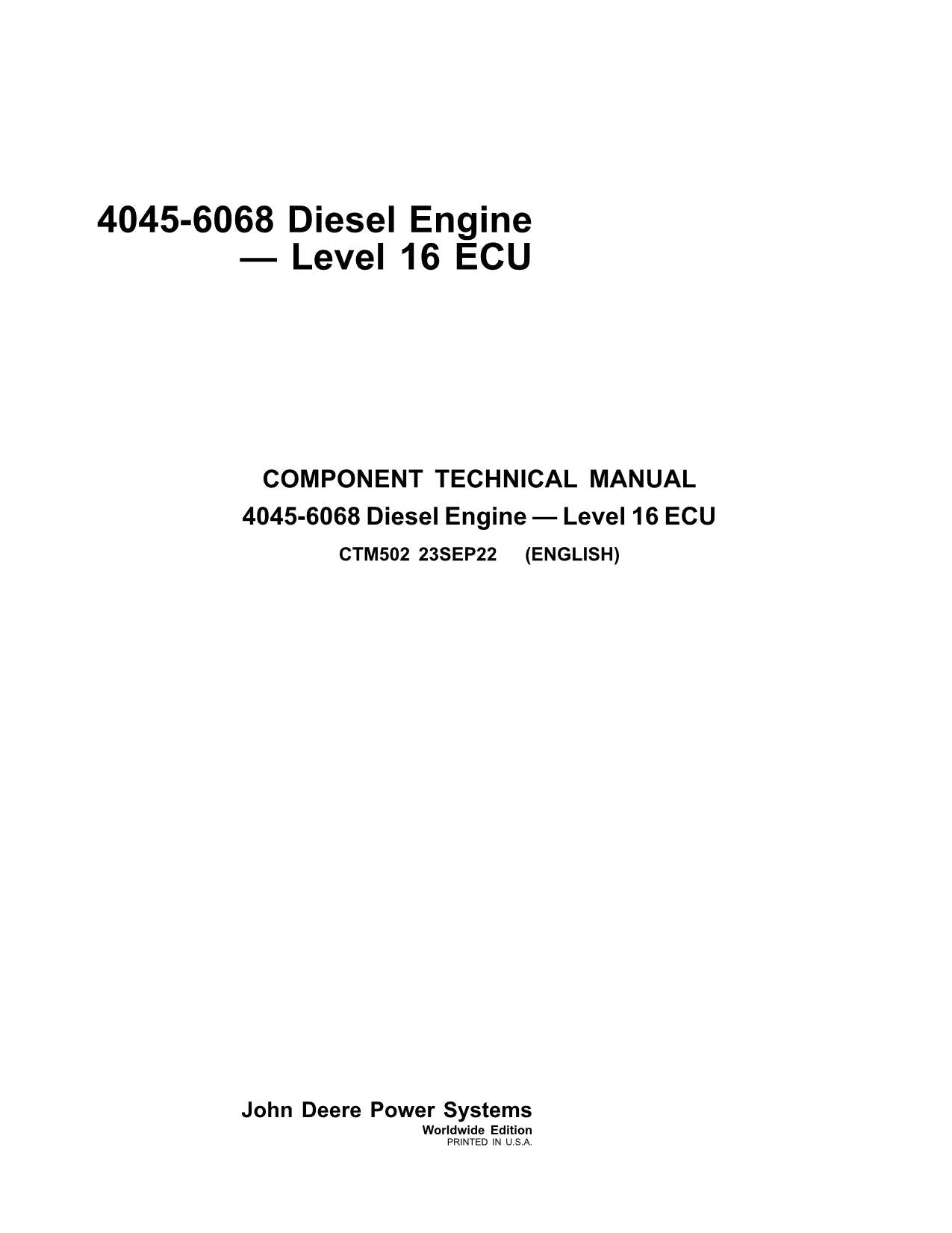 Manual de servicio del sistema de combustible con 16 ECU para motores diésel John Deere 4045 6068 de 4,5 l y 6,8 l