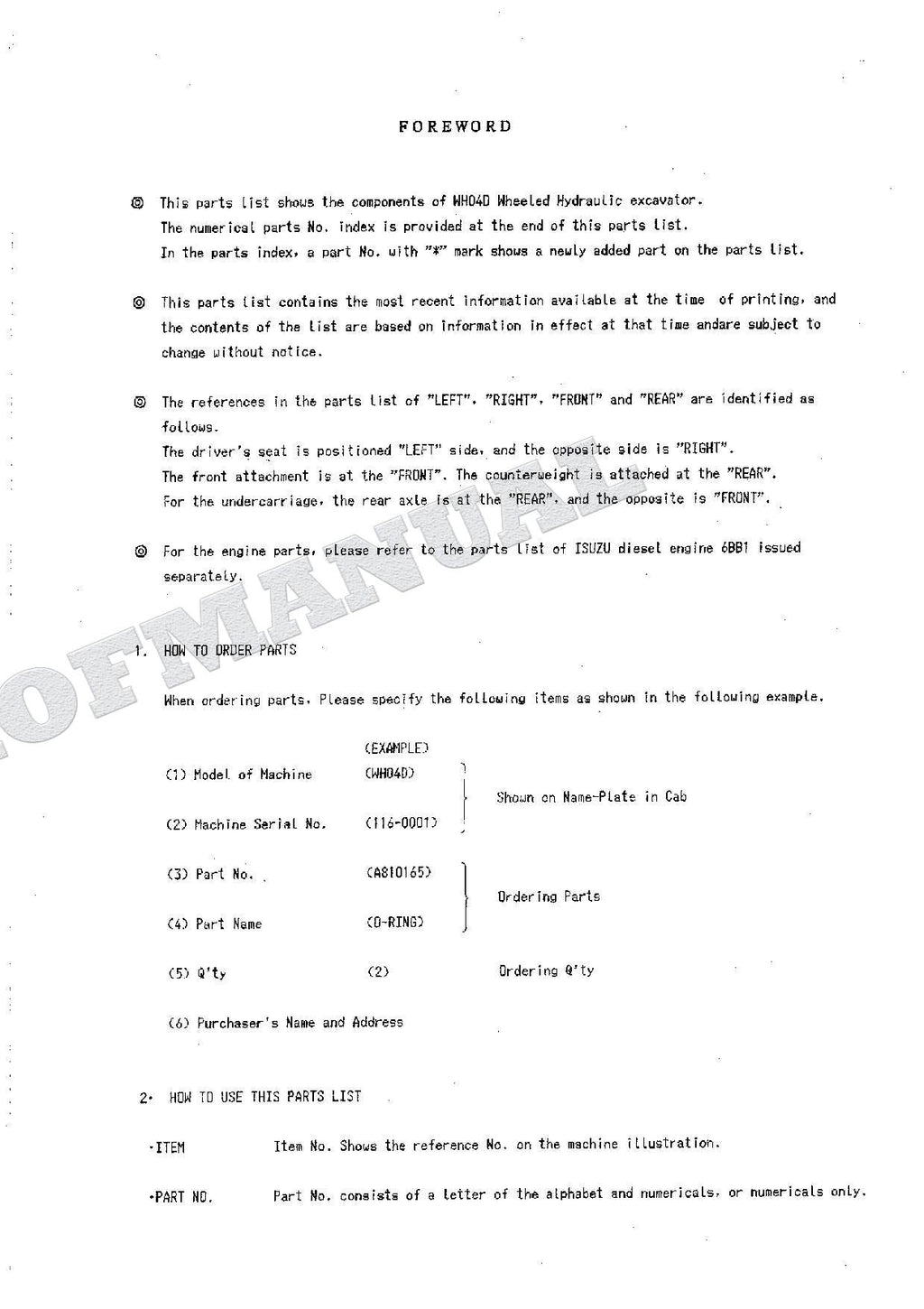 HITACHI WH04D Excavator Parts Catalog Manual P116-2-6