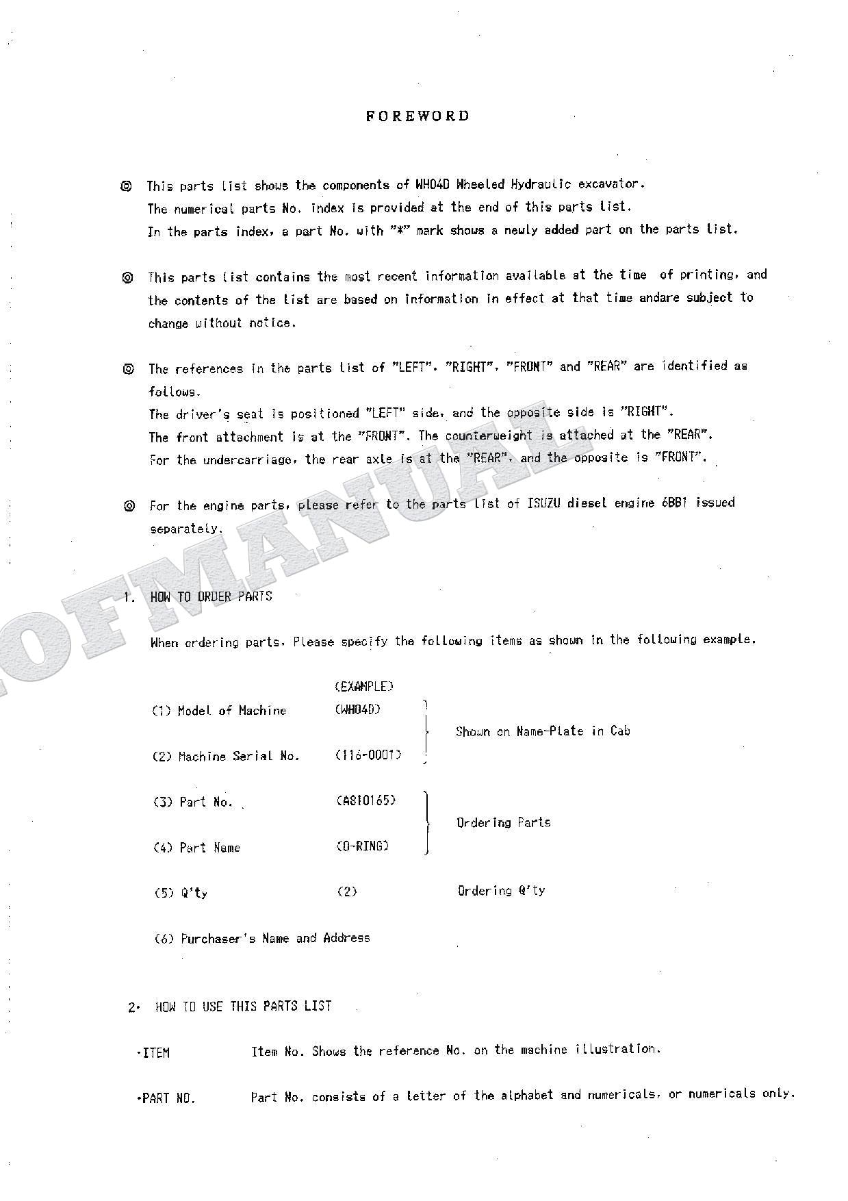 HITACHI WH04D Excavator Parts Catalog Manual P116-2-6
