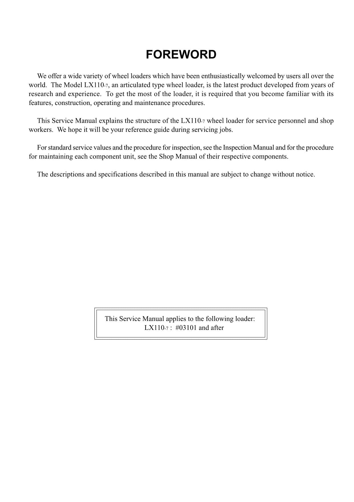 Hitachi LX110-7 Wheel Loader Technical Manual