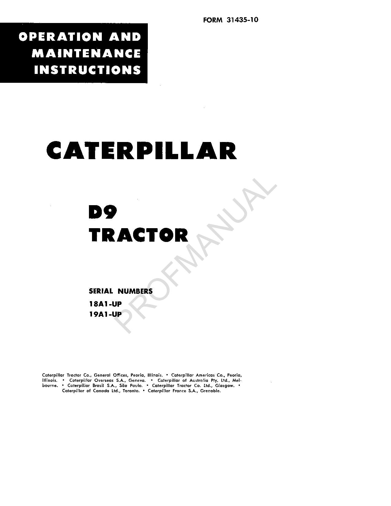 Manual de mantenimiento del operador del tractor Caterpillar D9 00031435EN-US