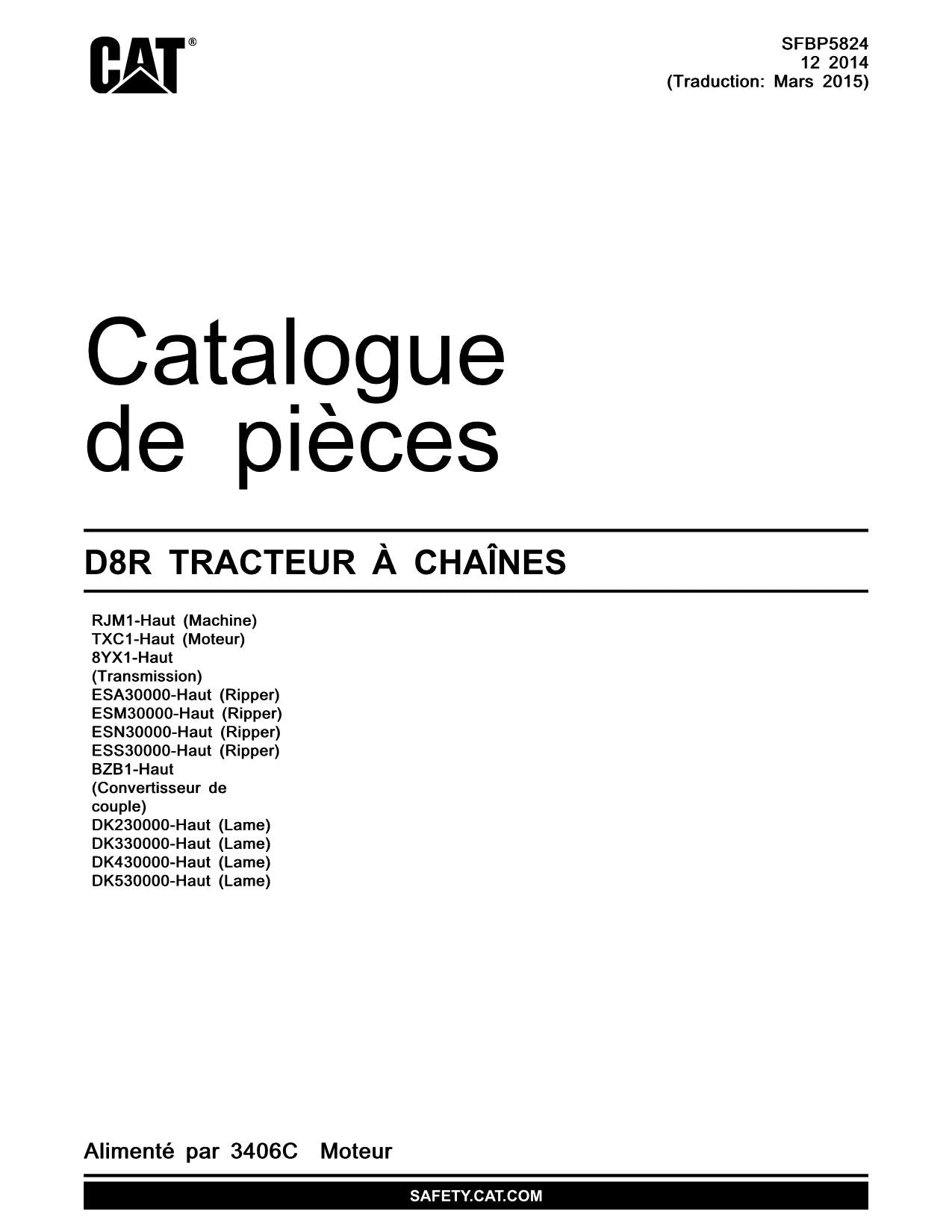 Caterpillar D8R Tracteur Manuel de catalogue de pièces SFBP5824