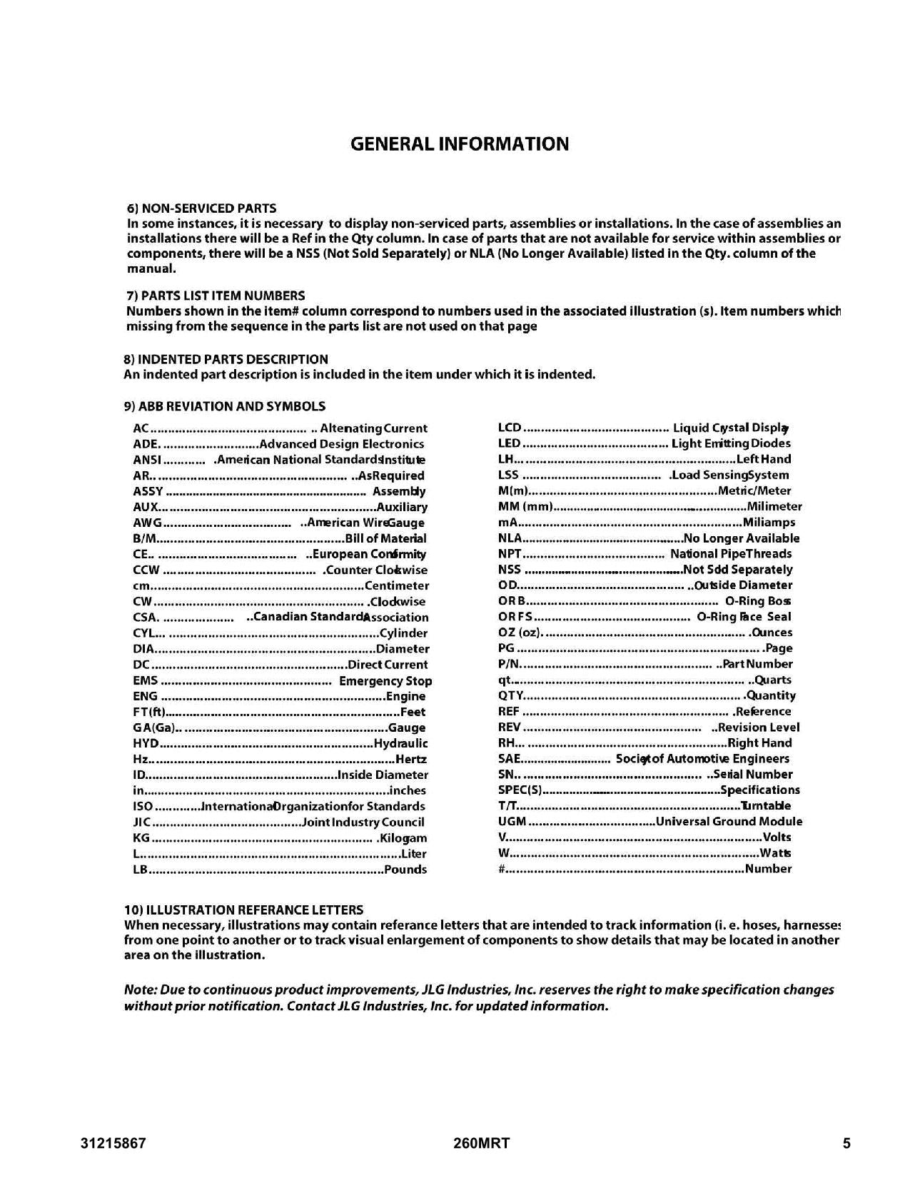 JLG 260MRT Scissor Lift Parts Catalog Hard Copy Manual