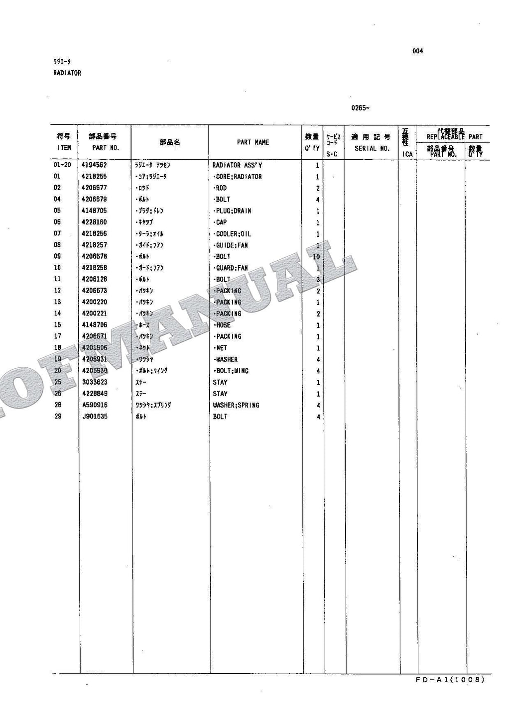 HITACHI EX100WD ADDENDUM Excavator Parts Catalog Manual