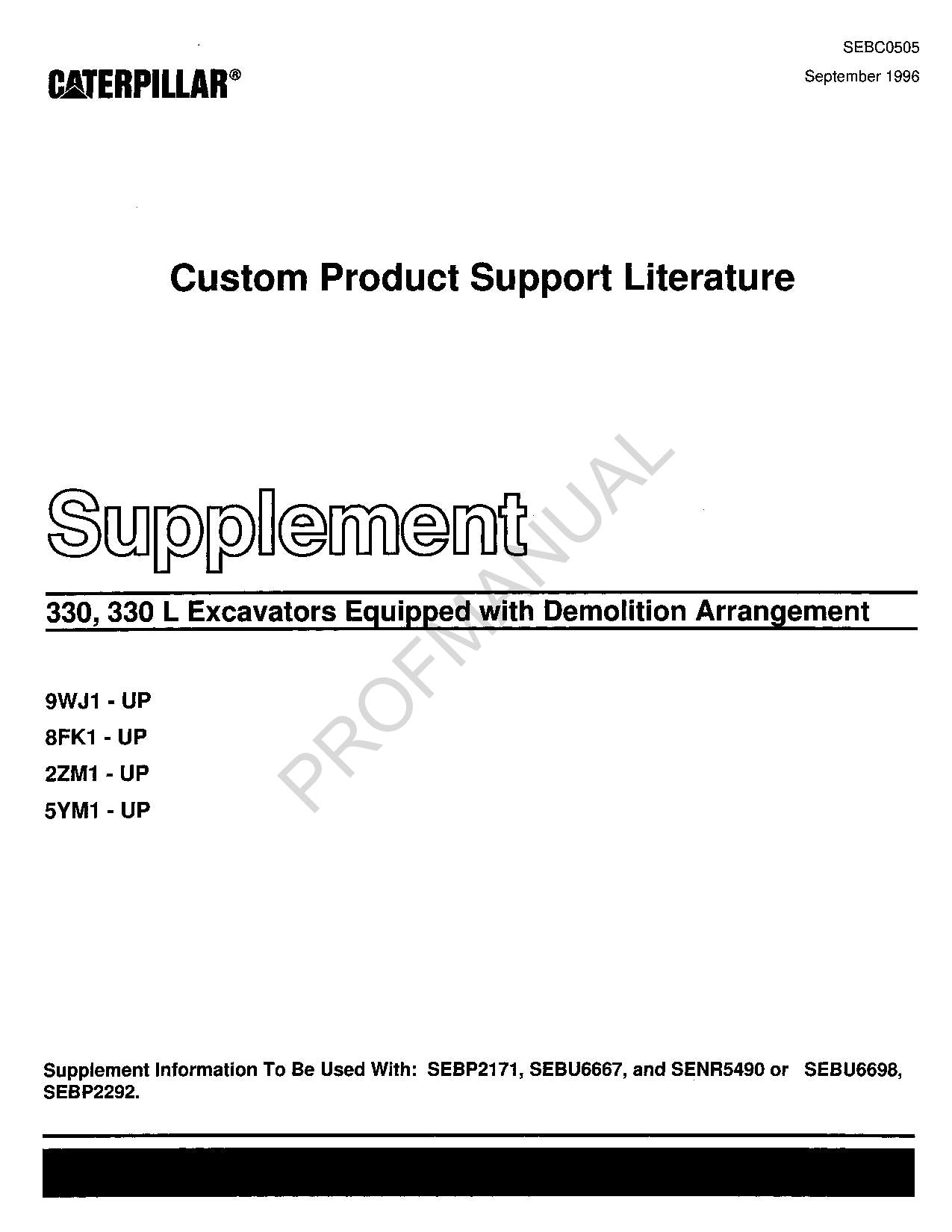 Caterpillar Cat 330 330 L Excavator Demolition Supplement Parts Catalog Manual
