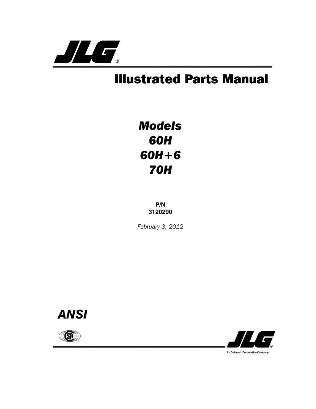 JLG 60H 60H+6 70H Boom Lift Parts Catalog Manual